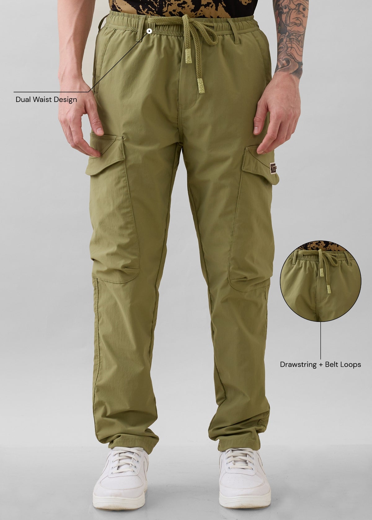 Deswark Polycotton Drawstring Cargo: Light Olive