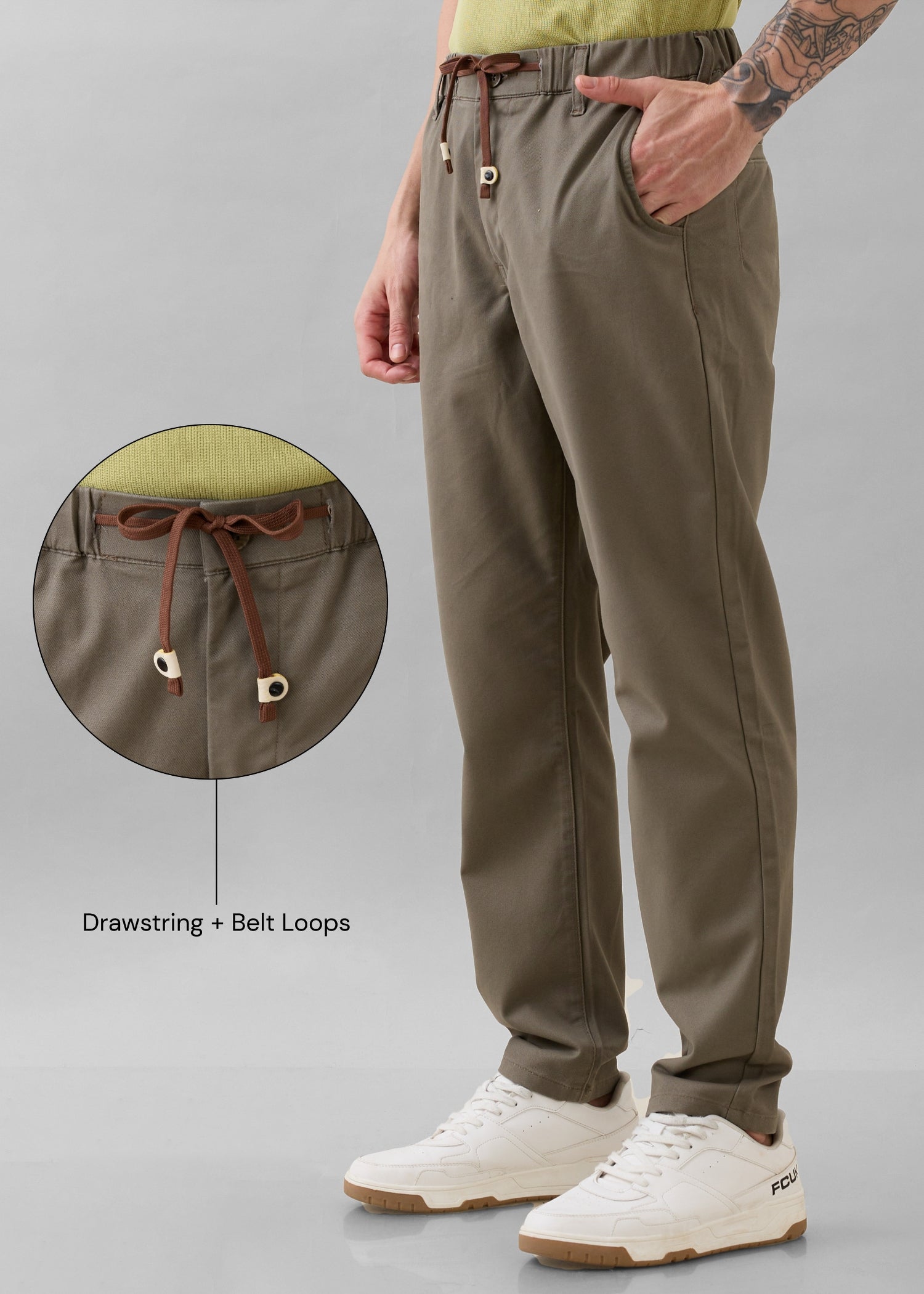 Abrus Cotton Drawstring Trouser: Dark Beige
