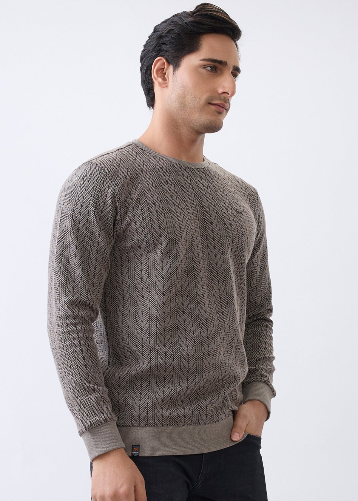 Gravitate Textured Full Sleeve Sweatshirt: Stone