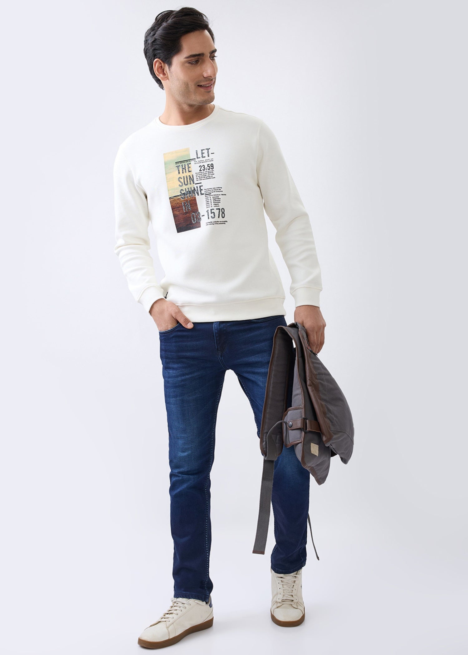 Sunshine Printed Full Sleeve Sweatshirt: White