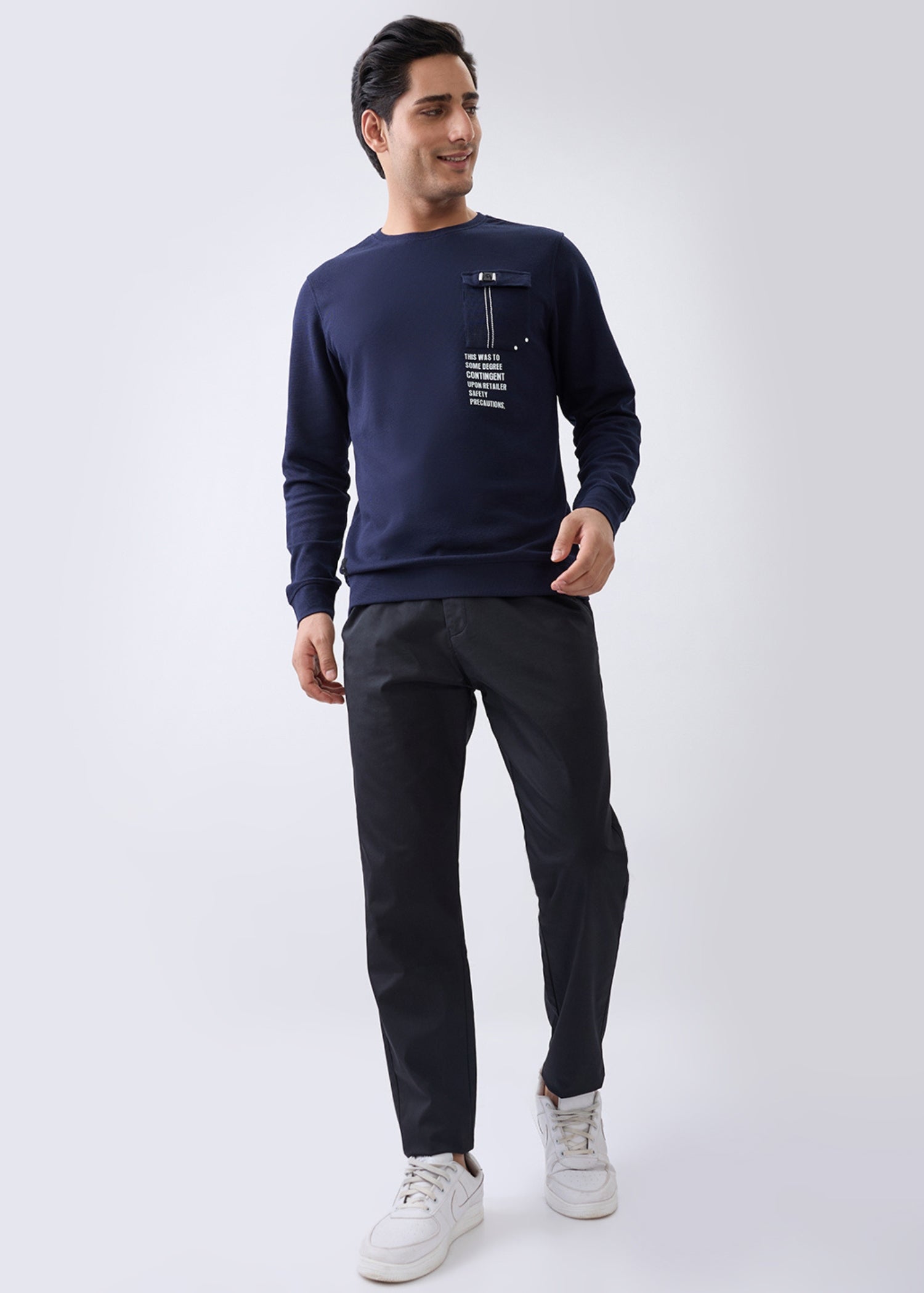 Safety Printed Full Sleeve T-Shirt: Navy