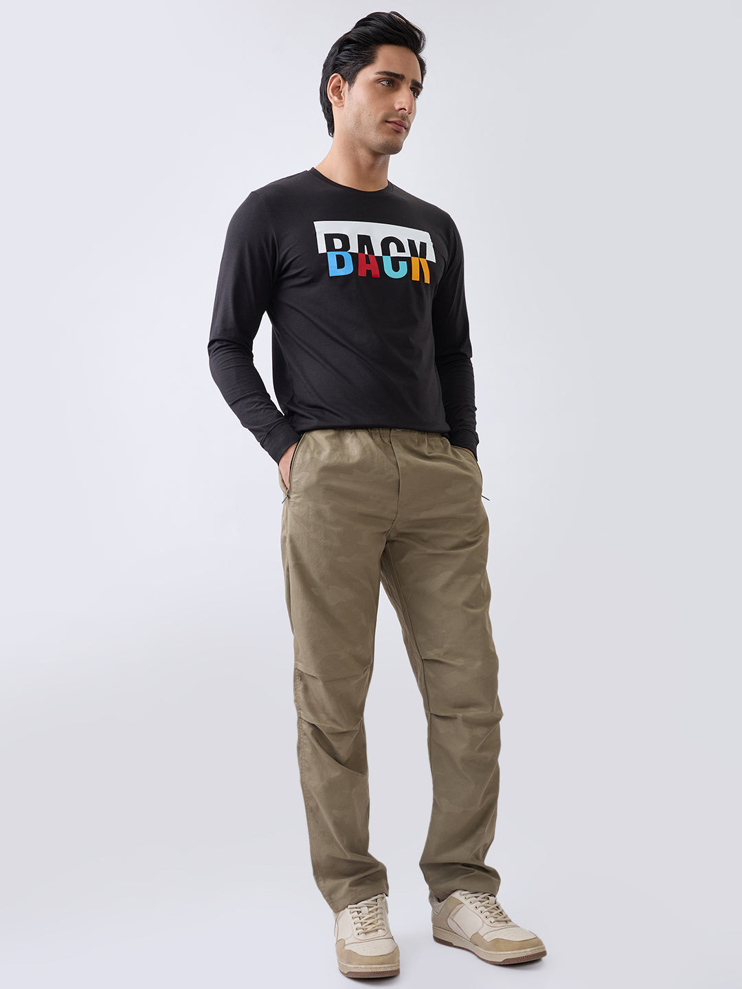 Back 1 Printed Full Sleeve T-Shirt: Black
