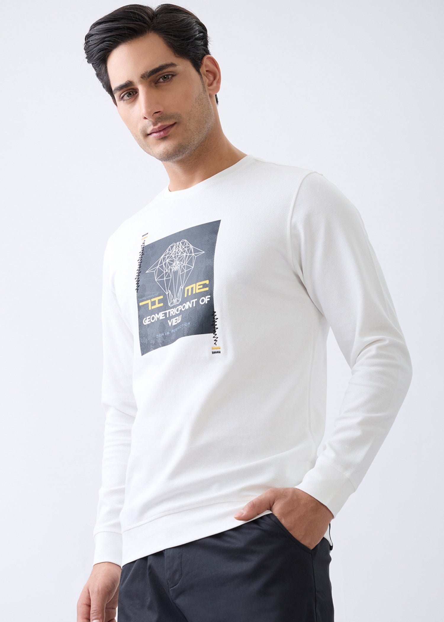 Metric Graphic Full Sleeve T-Shirt: White