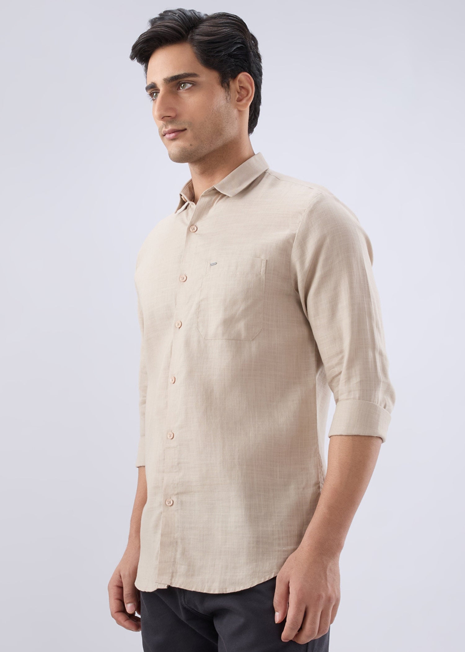 Keen Solid Full Sleeve Shirt: Beige