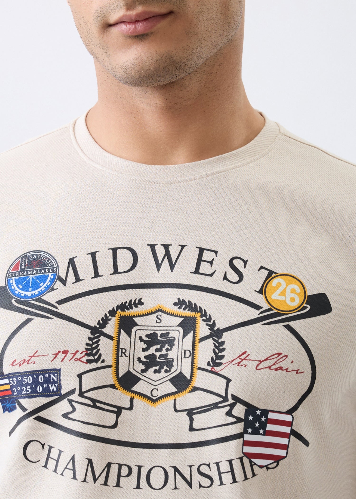 Midwest Graphic Full Sleeve Sweatshirt: Cream