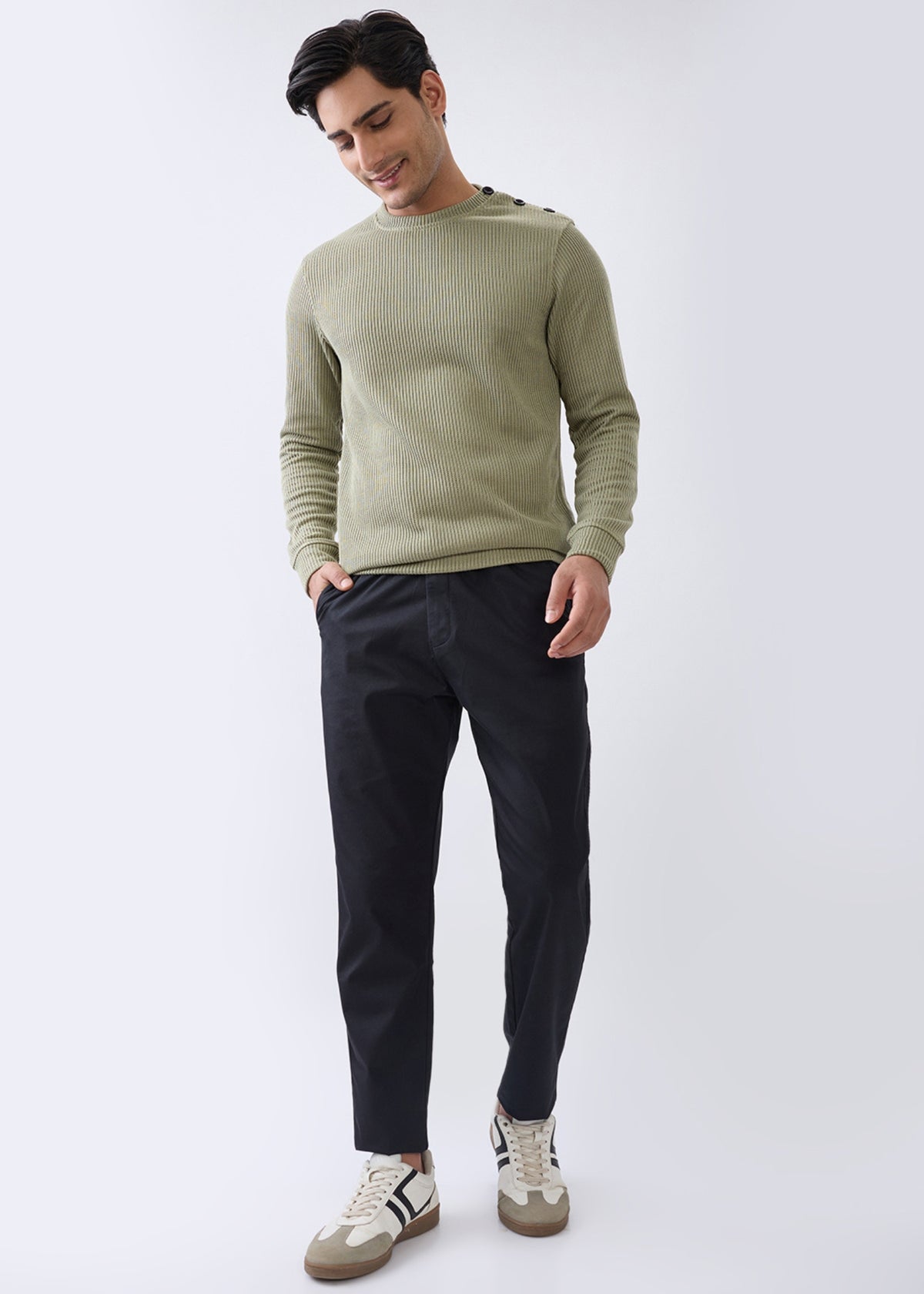 Kyota Textured Full Sleeve Sweatshirt: Pista