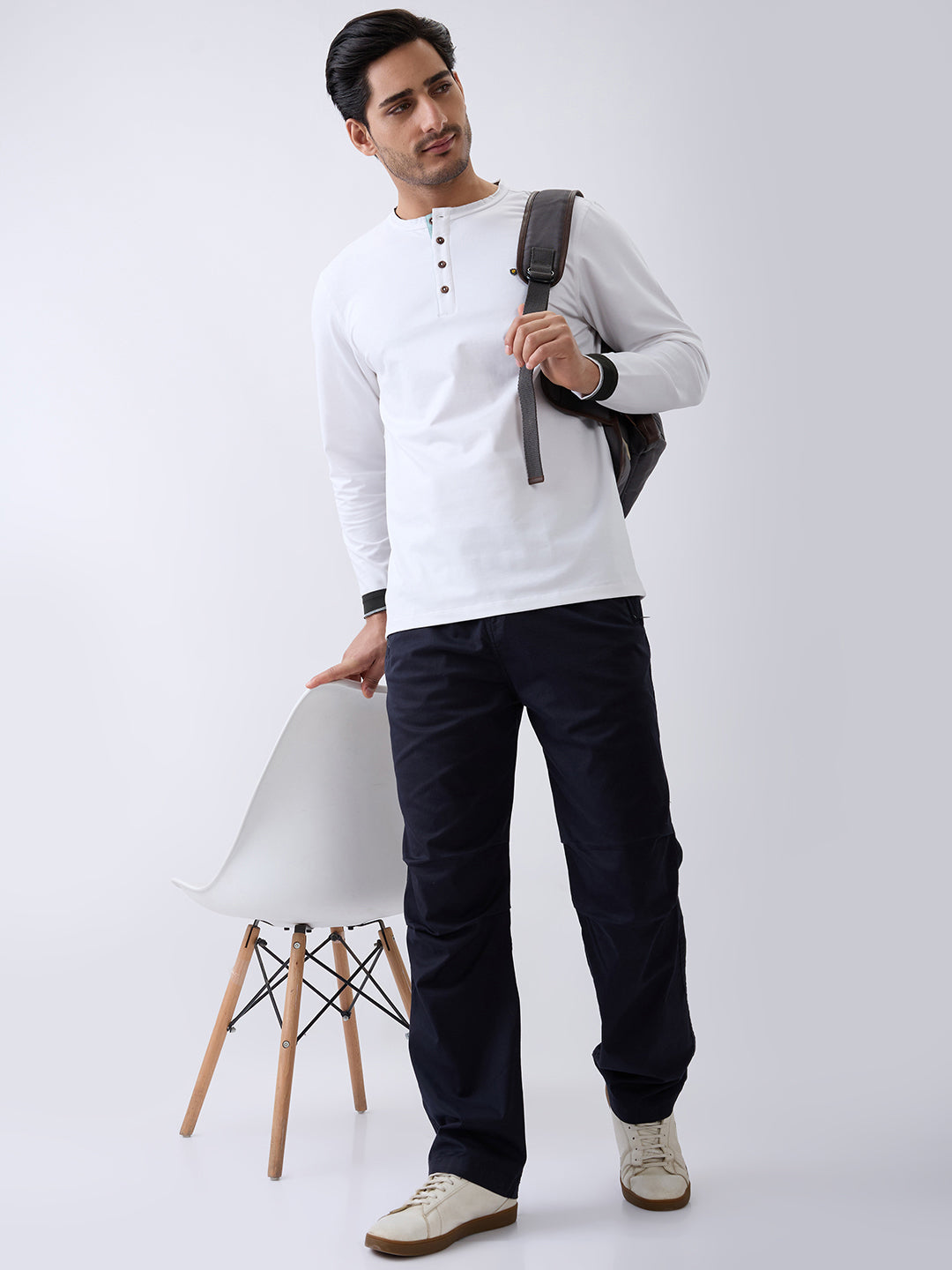Finite Henley Fitted T-Shirt: White