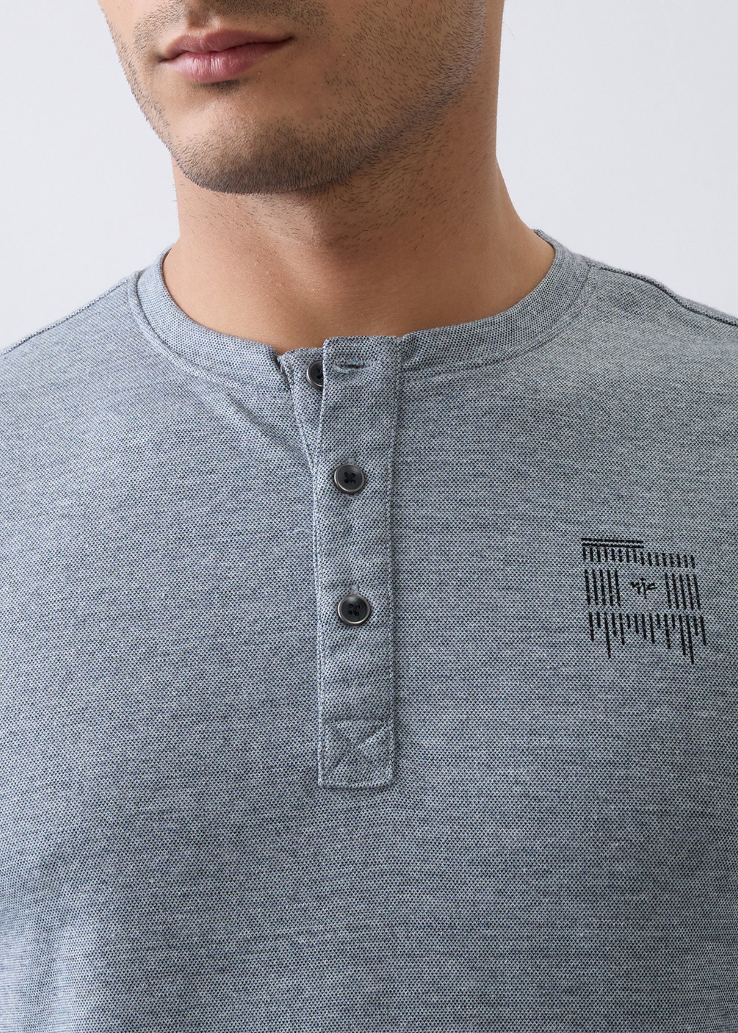 Version Henley Neck Full Sleeve T-Shirt: Coral Blue