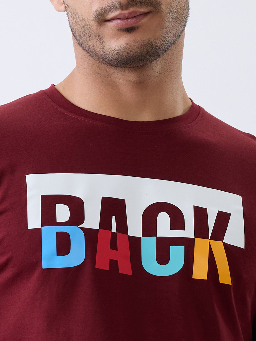 Back 1 Printed Full Sleeve T-Shirt: Maroon