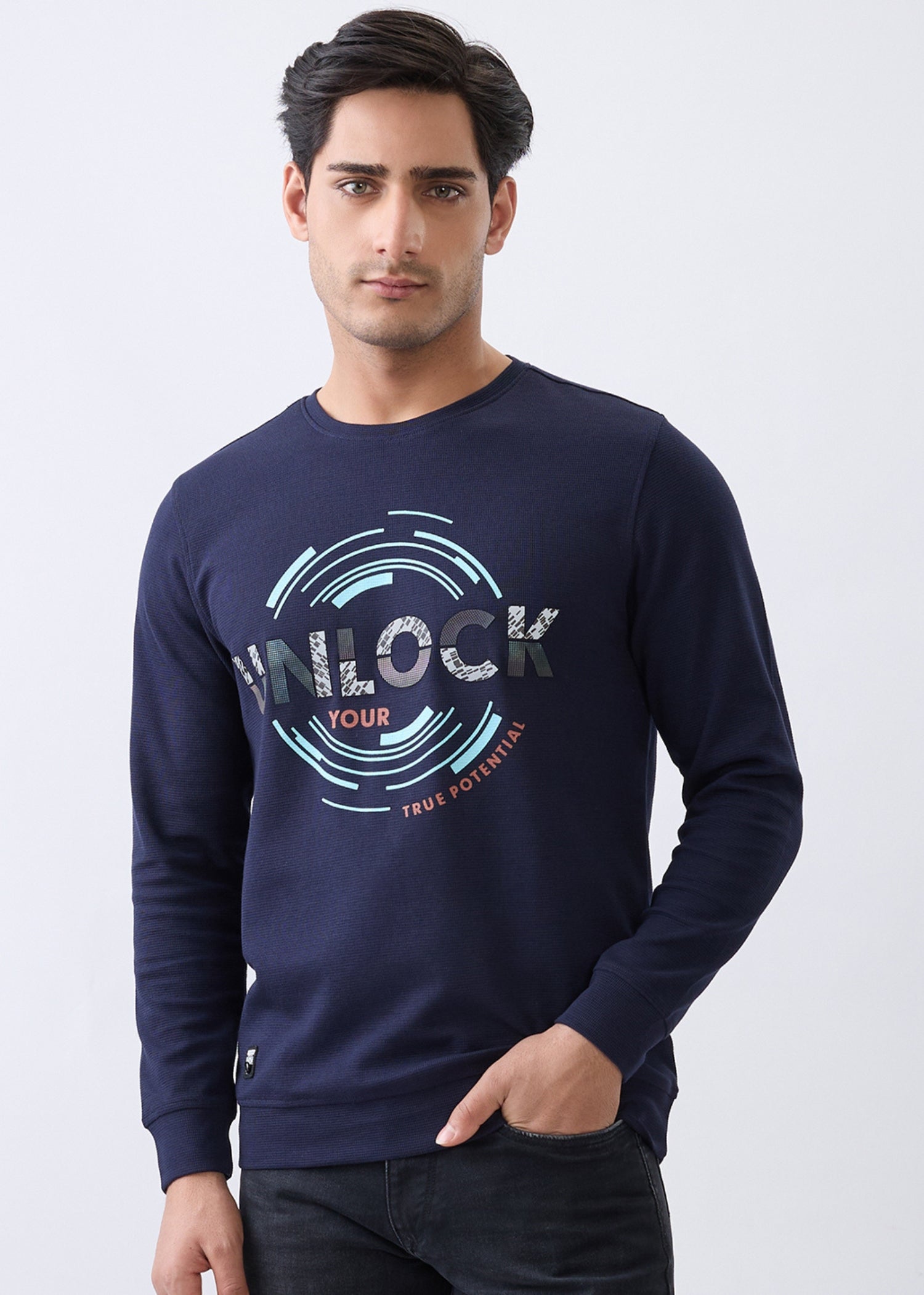 Potential Printed Full Sleeve T-Shirt: Navy