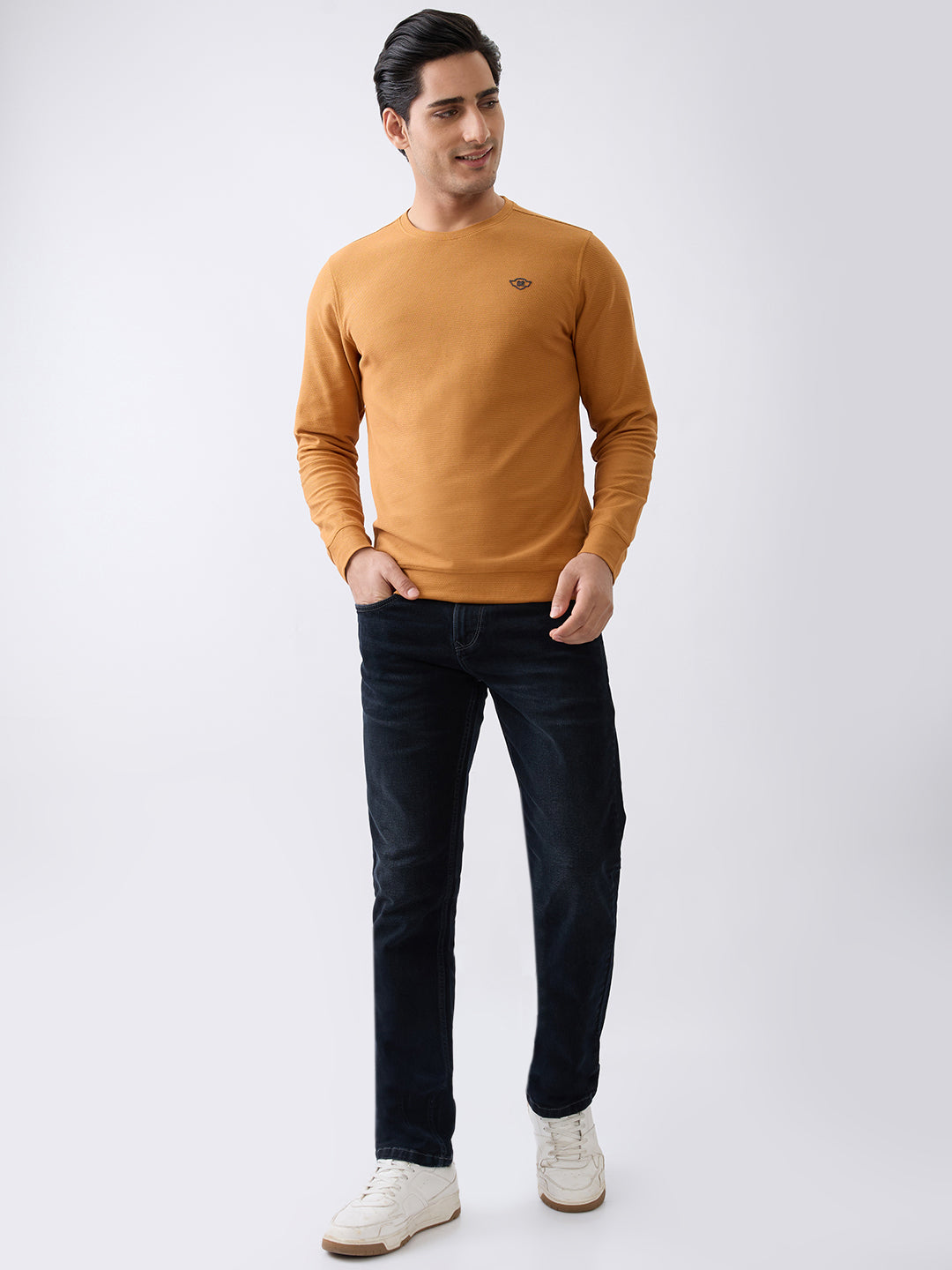 Dressy Fitted Full Sleeve Sweatshirt: Rust