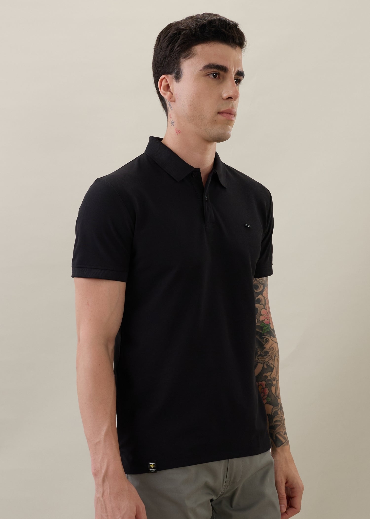 Cherry Half Sleeve Polo: Black