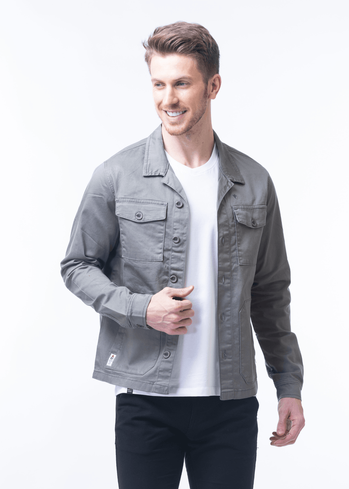 Rocha Solid Cotton Jacket For Men: Grey
