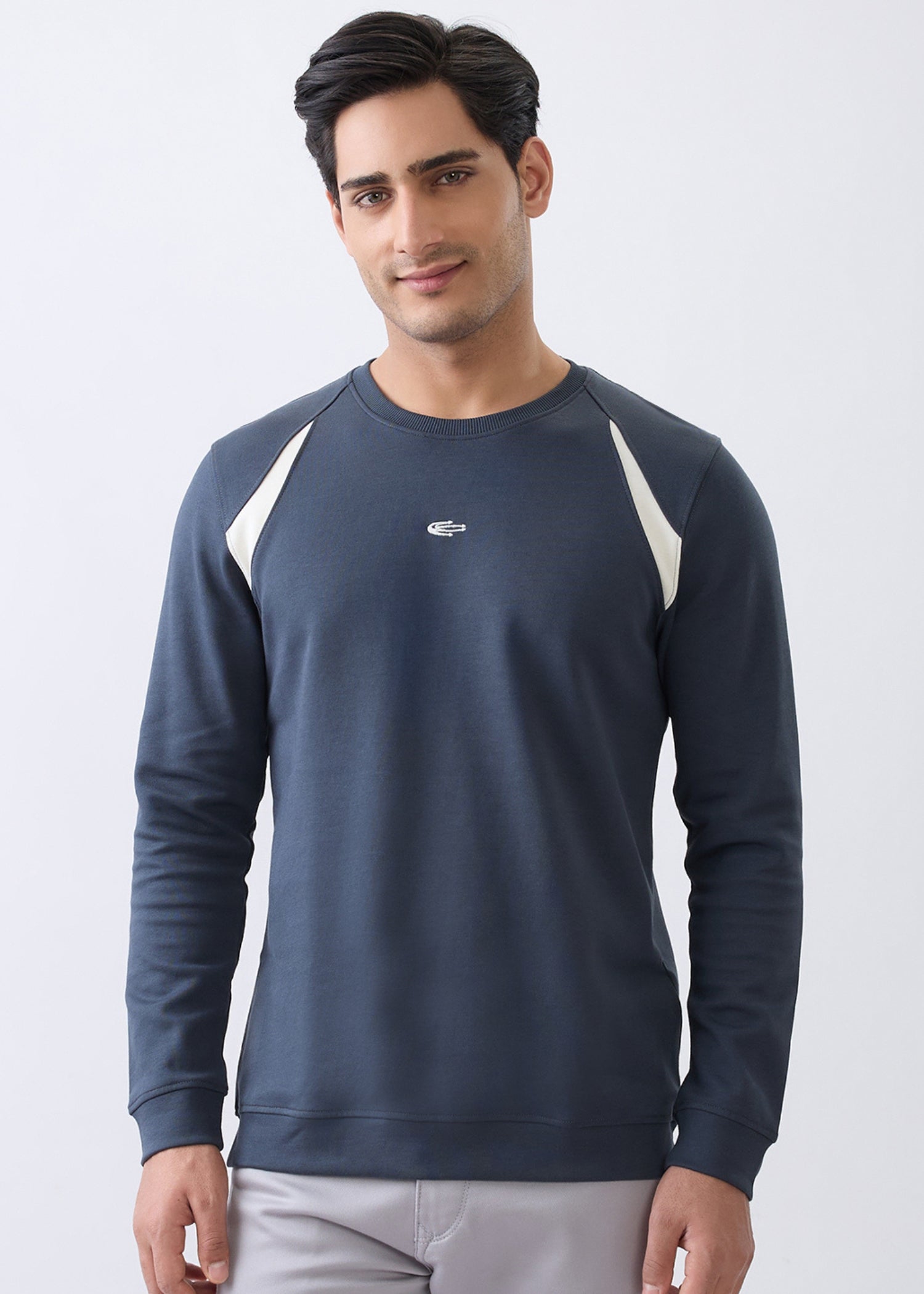 Windoral Contrast Panel Full Sleeve T-Shirt: Charcoal