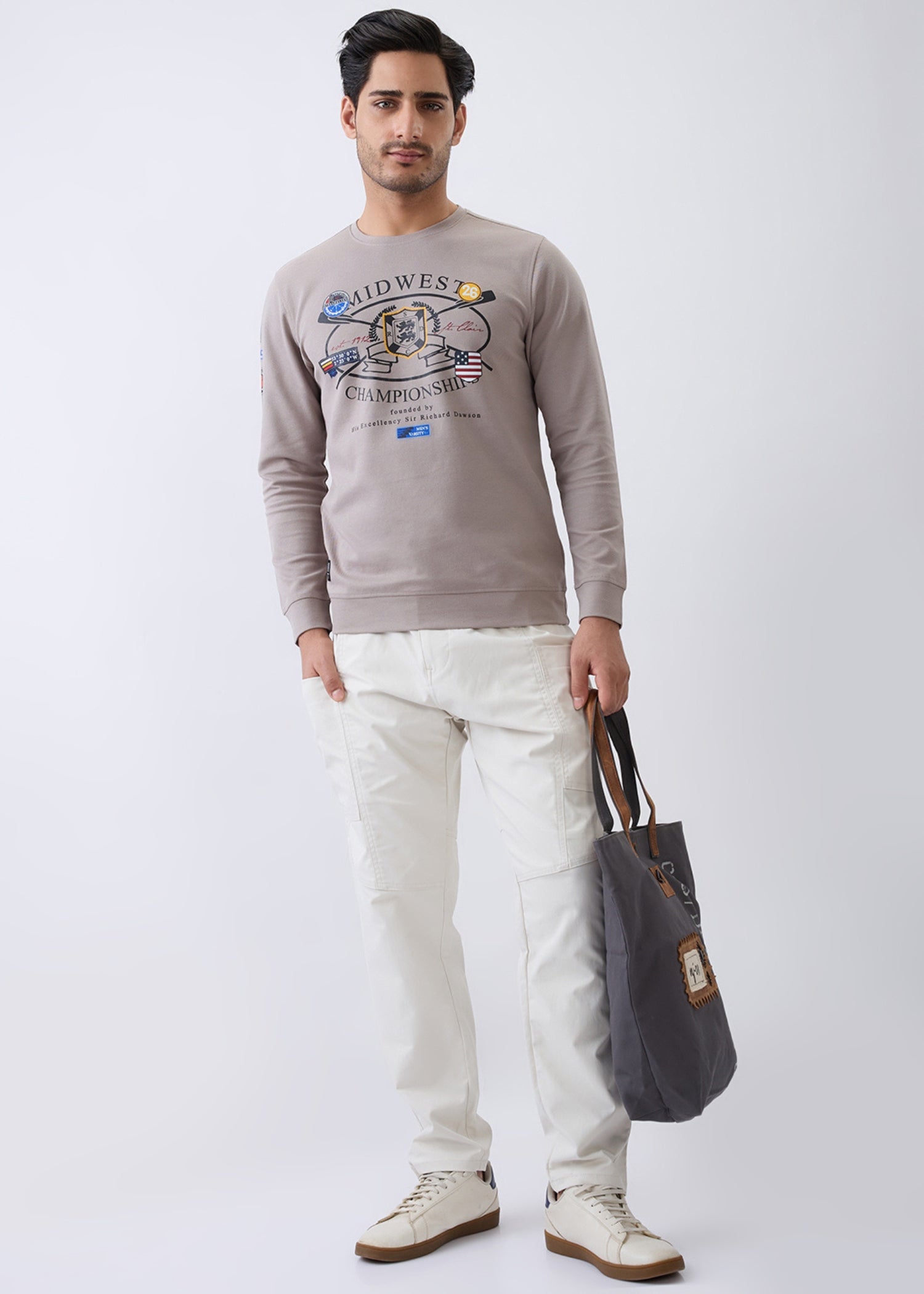 Midwest Graphic Full Sleeve Sweatshirt: Beige