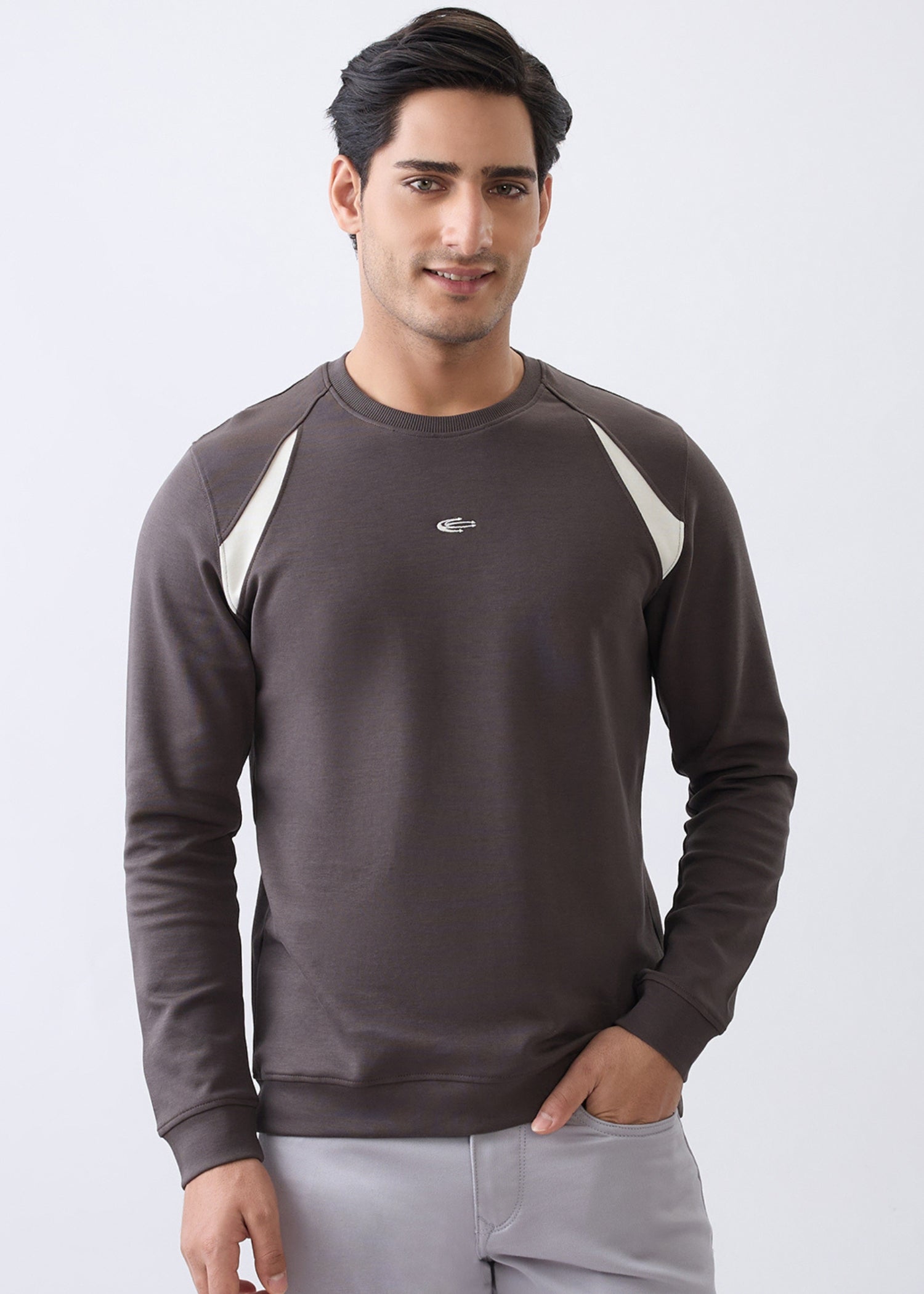 Windoral Contrast Panel Full Sleeve T-Shirt: Coffee