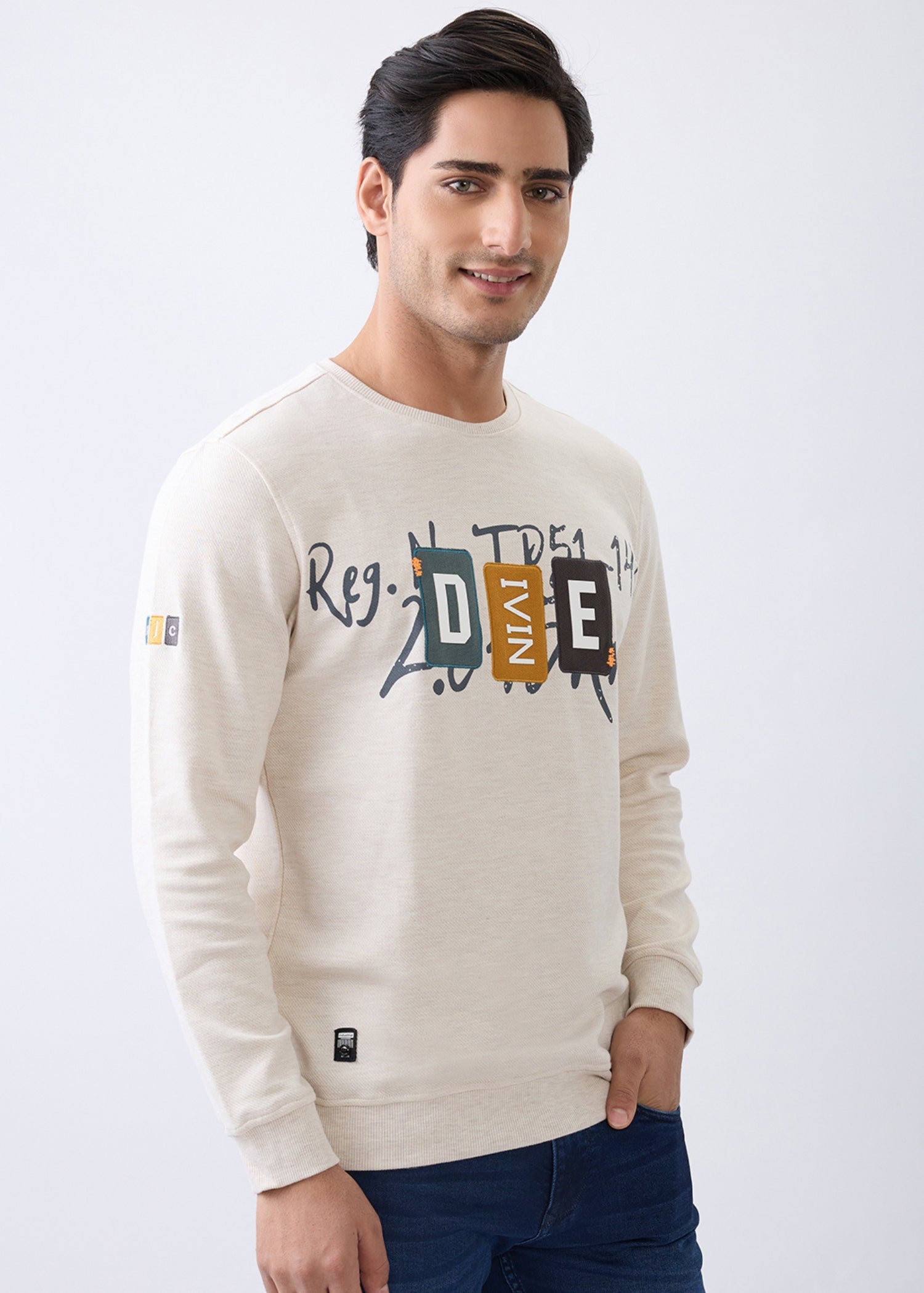 Divine Graphic Full Sleeve T-Shirt: Beige
