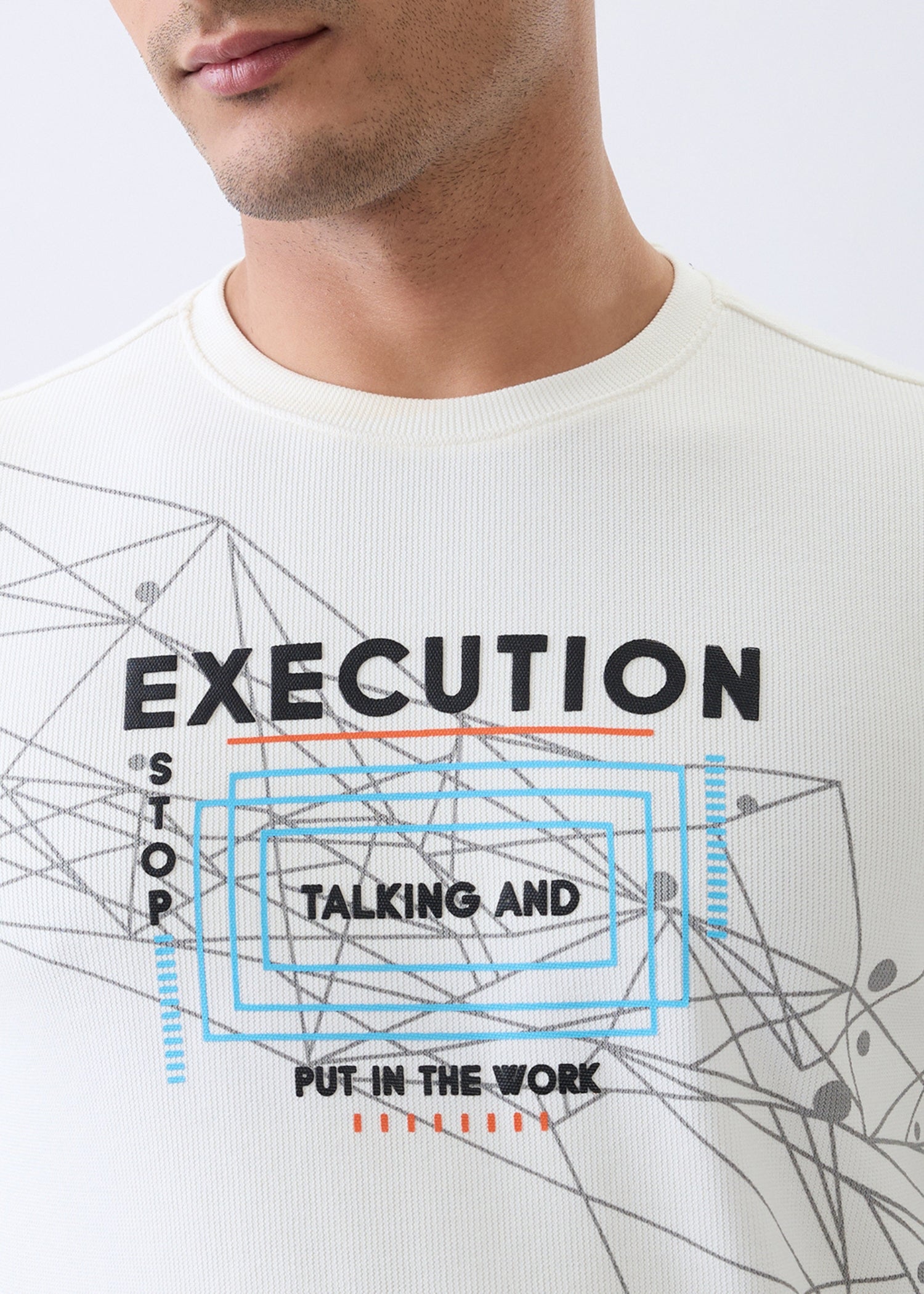 Talking Printed Full Sleeve Sweatshirt: White