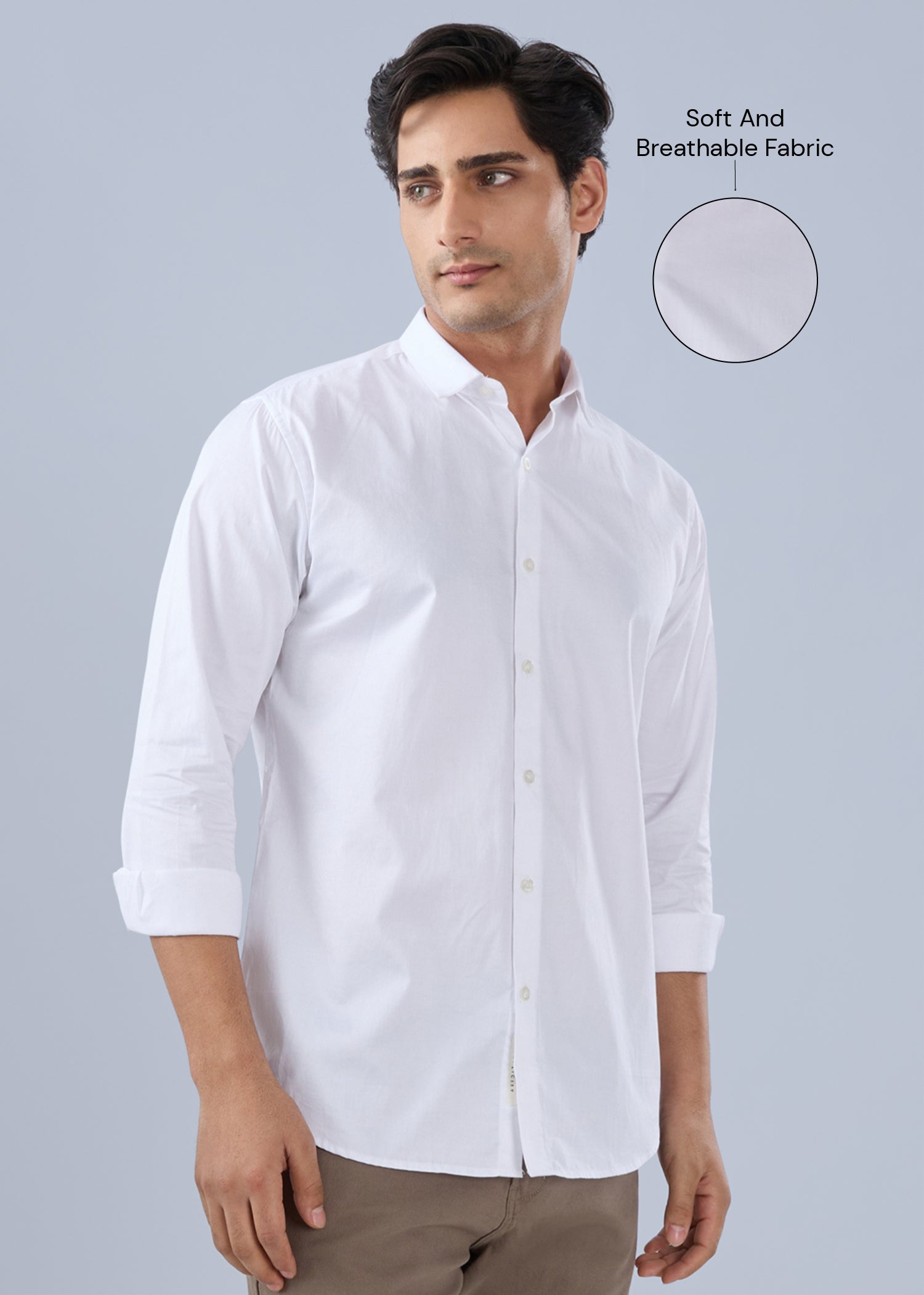Contain Solid Full Sleeve Shirt: White