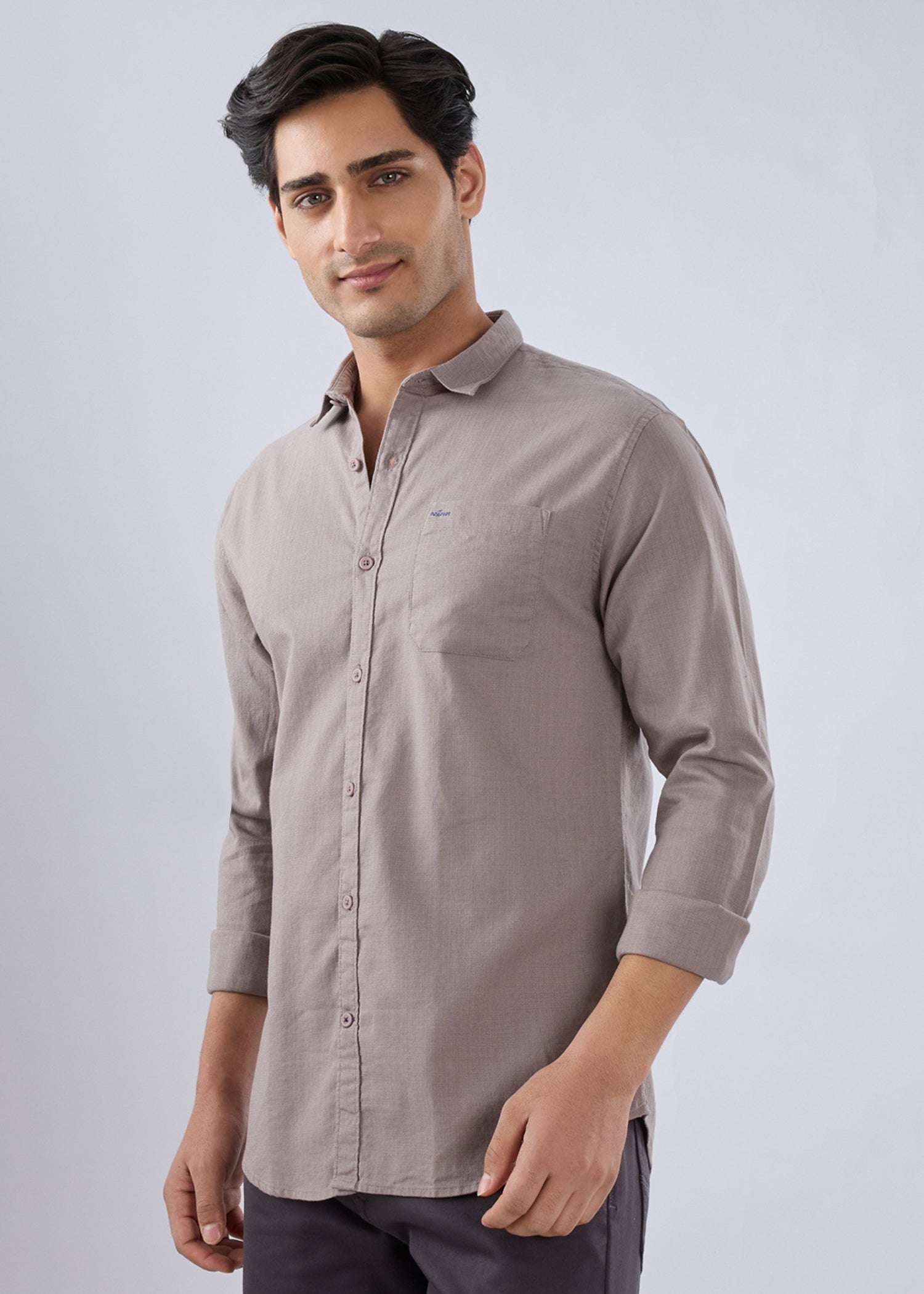 Contain Solid Full Sleeve Shirt: Grey