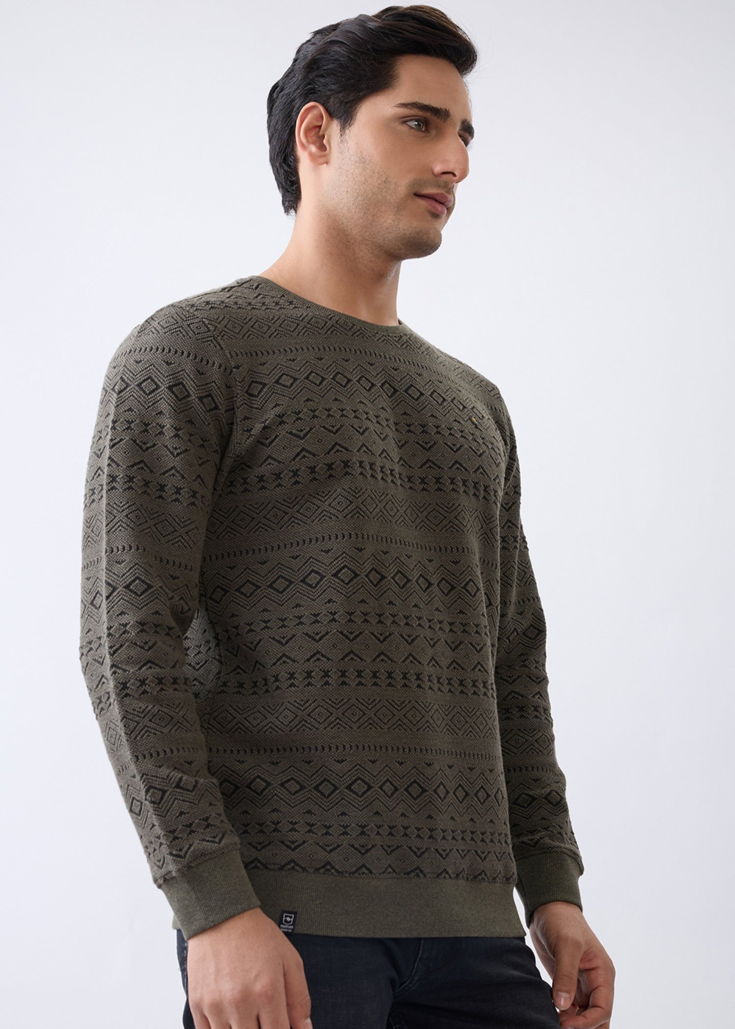 Graze Printed Full Sleeve Pullover: Olive