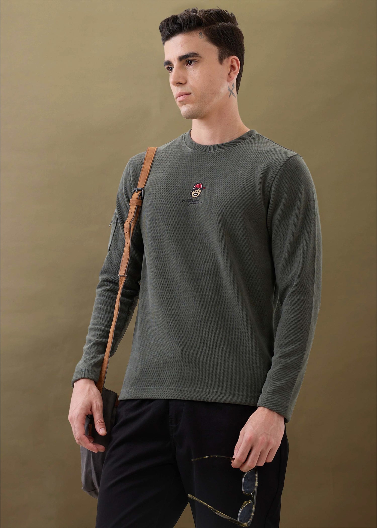 Entire Graphic Full Sleeves T-shirt: Charcoal