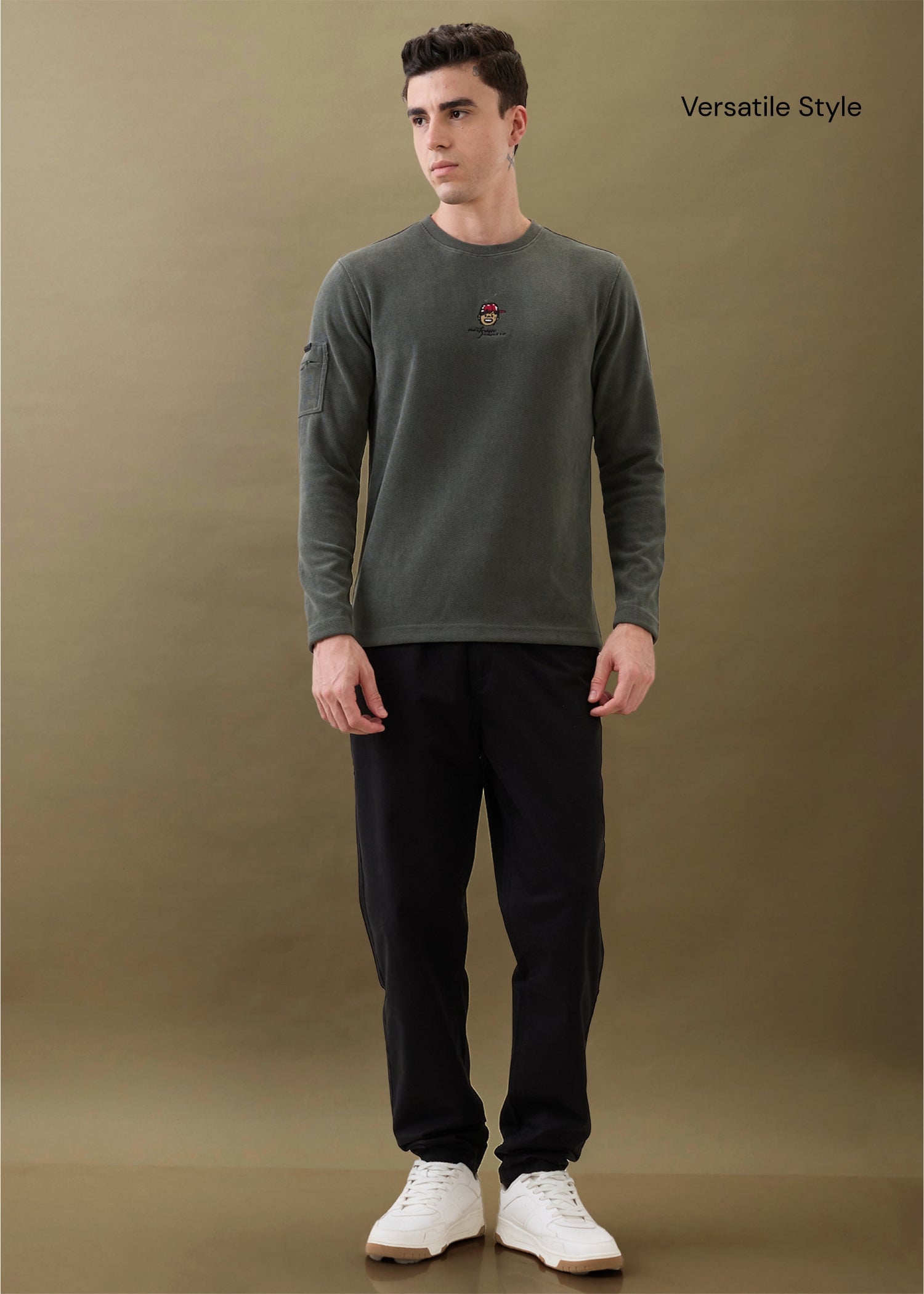 Entire Graphic Full Sleeves T-shirt: Charcoal