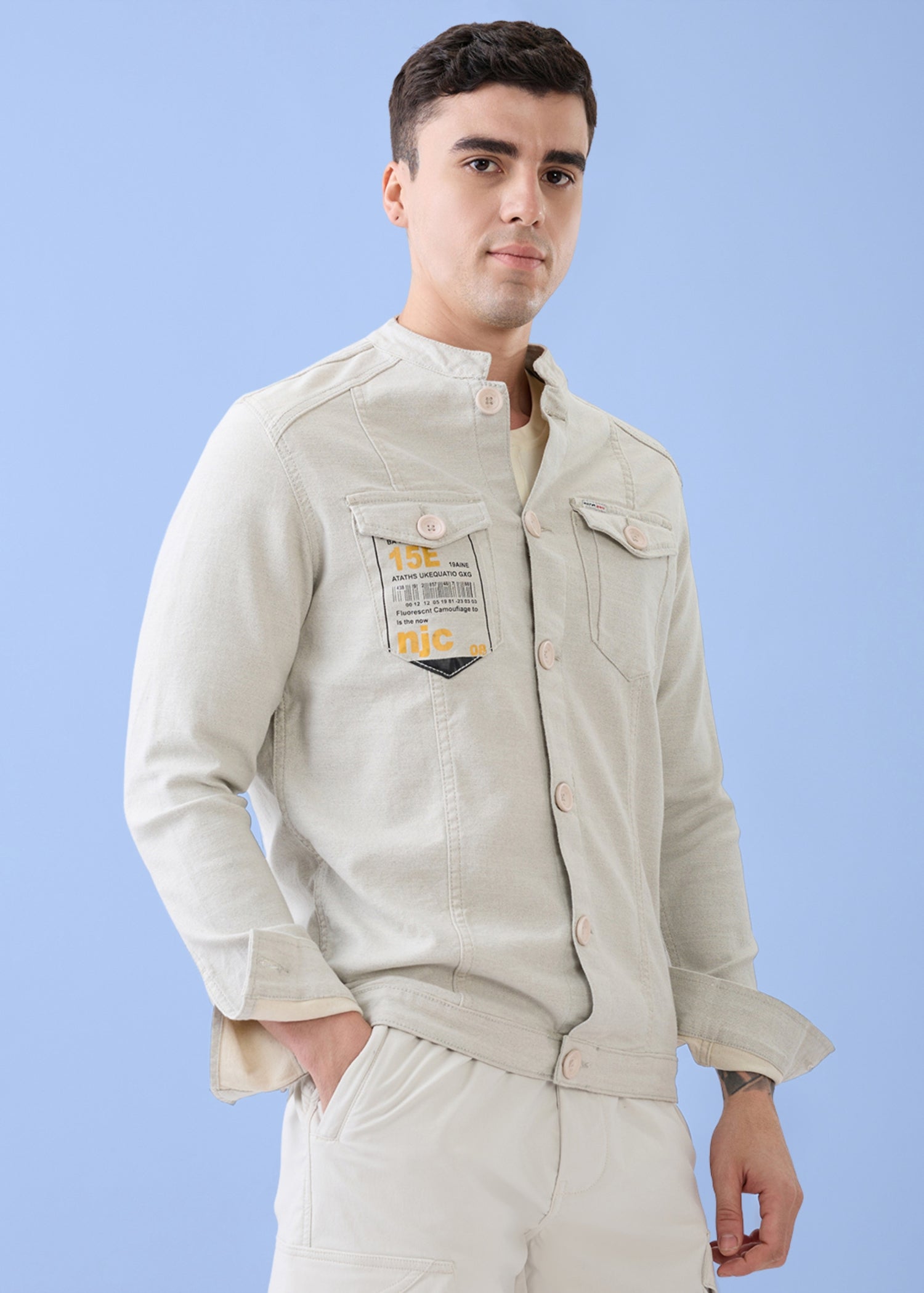 Derbint Fitted Denim Jacket: L.Grey