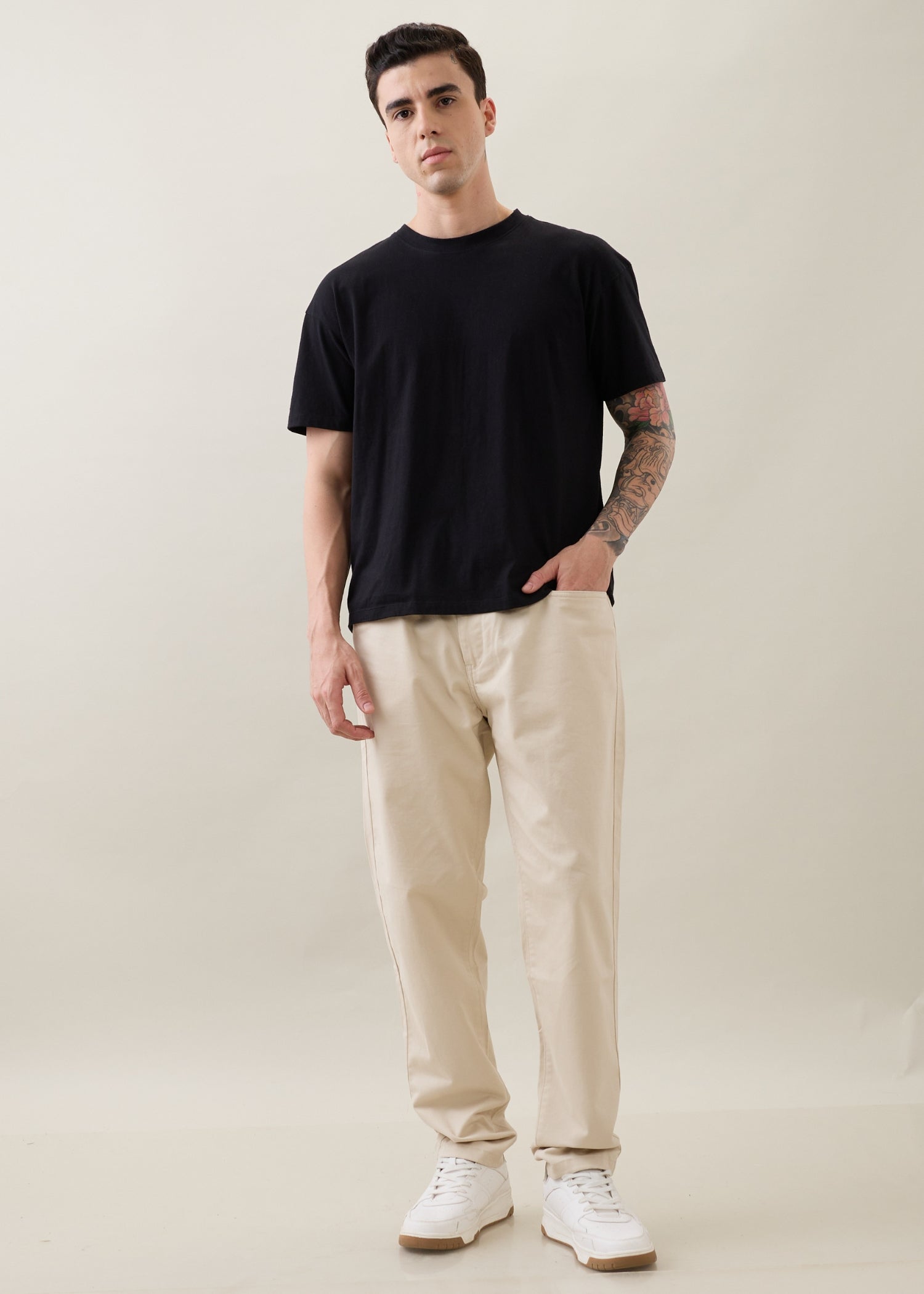 Therry Cotton Relaxed Fit Trouser: Cream