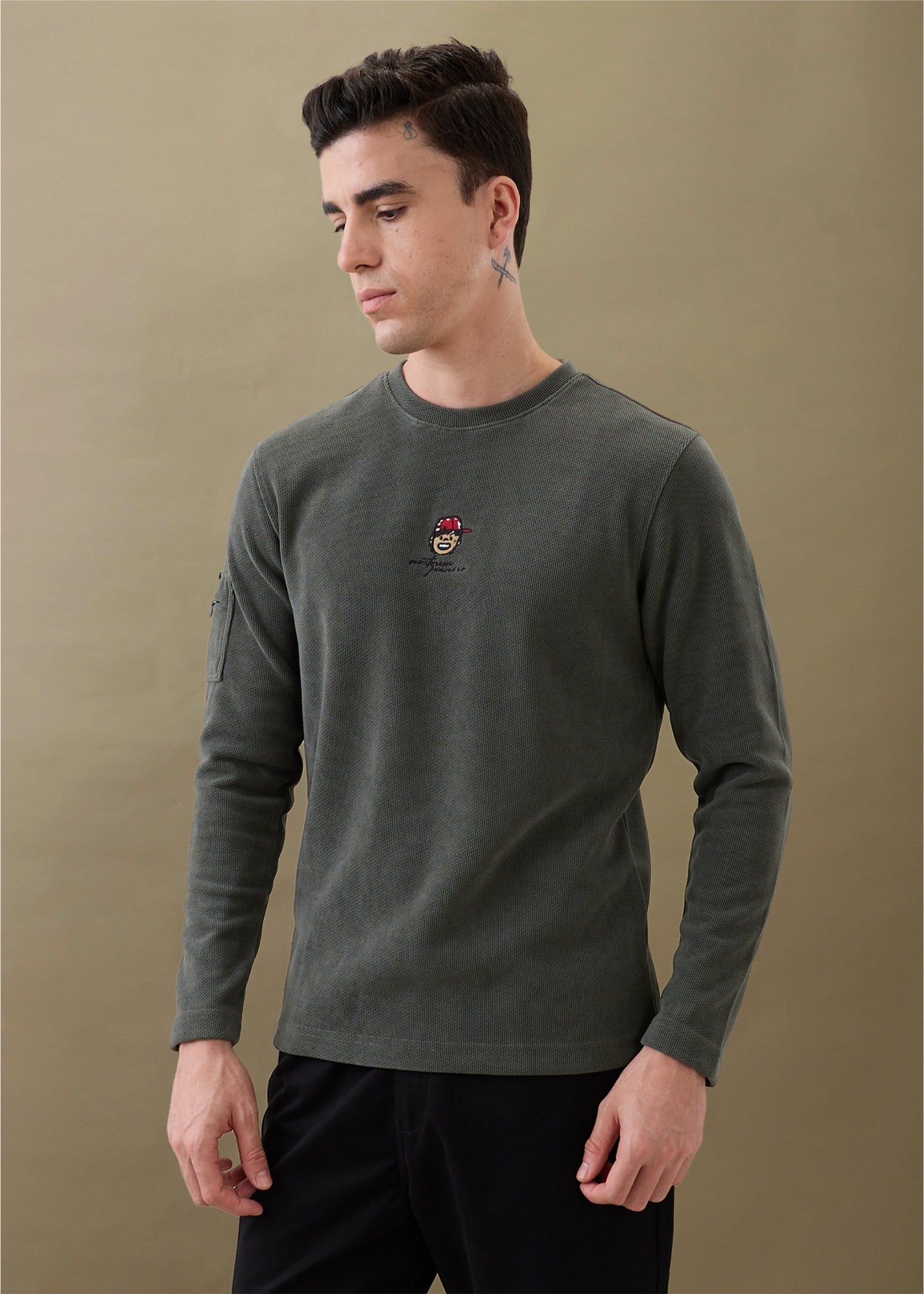 Entire Graphic Full Sleeves T-shirt: Charcoal