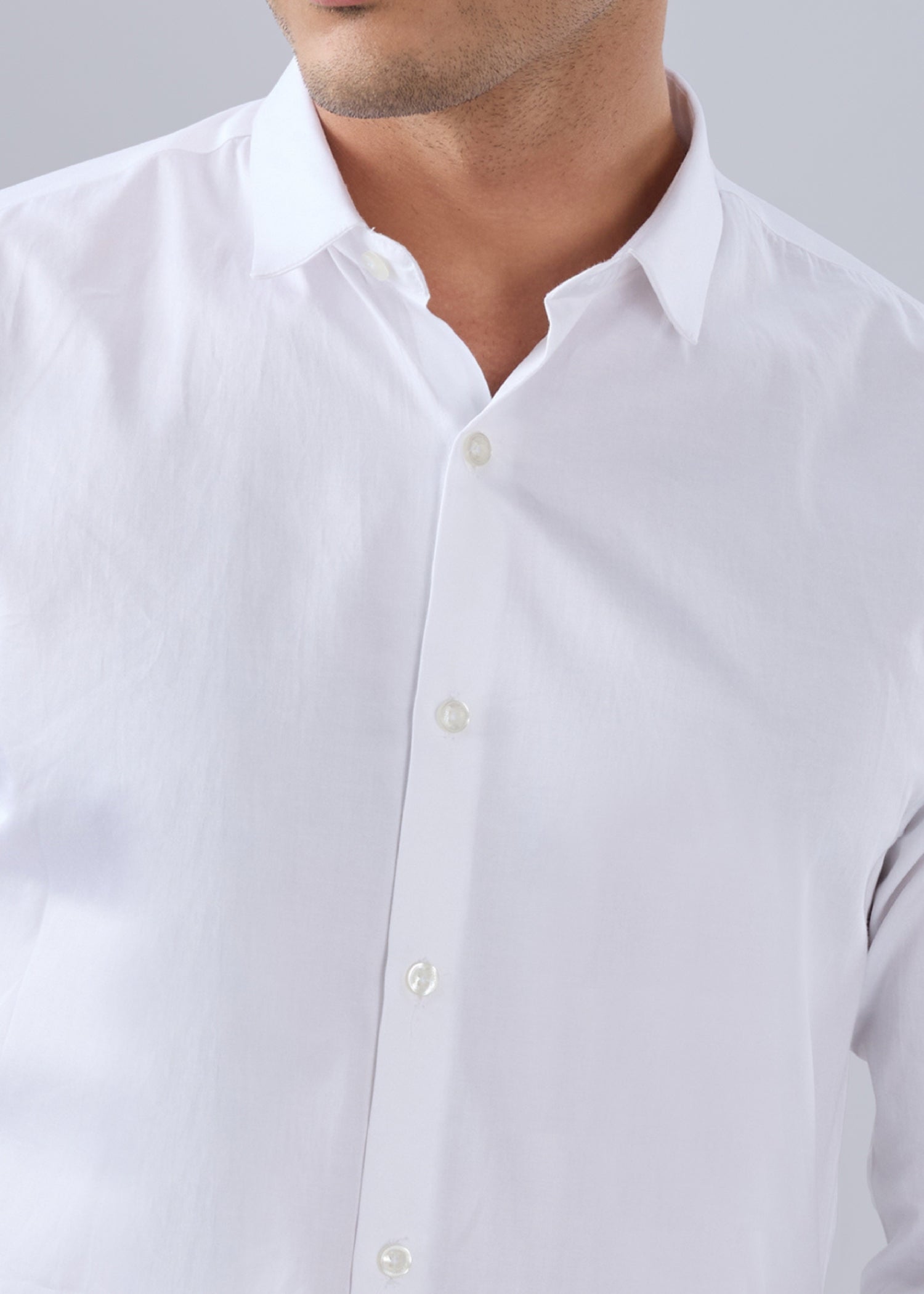 Contain Solid Full Sleeve Shirt: White