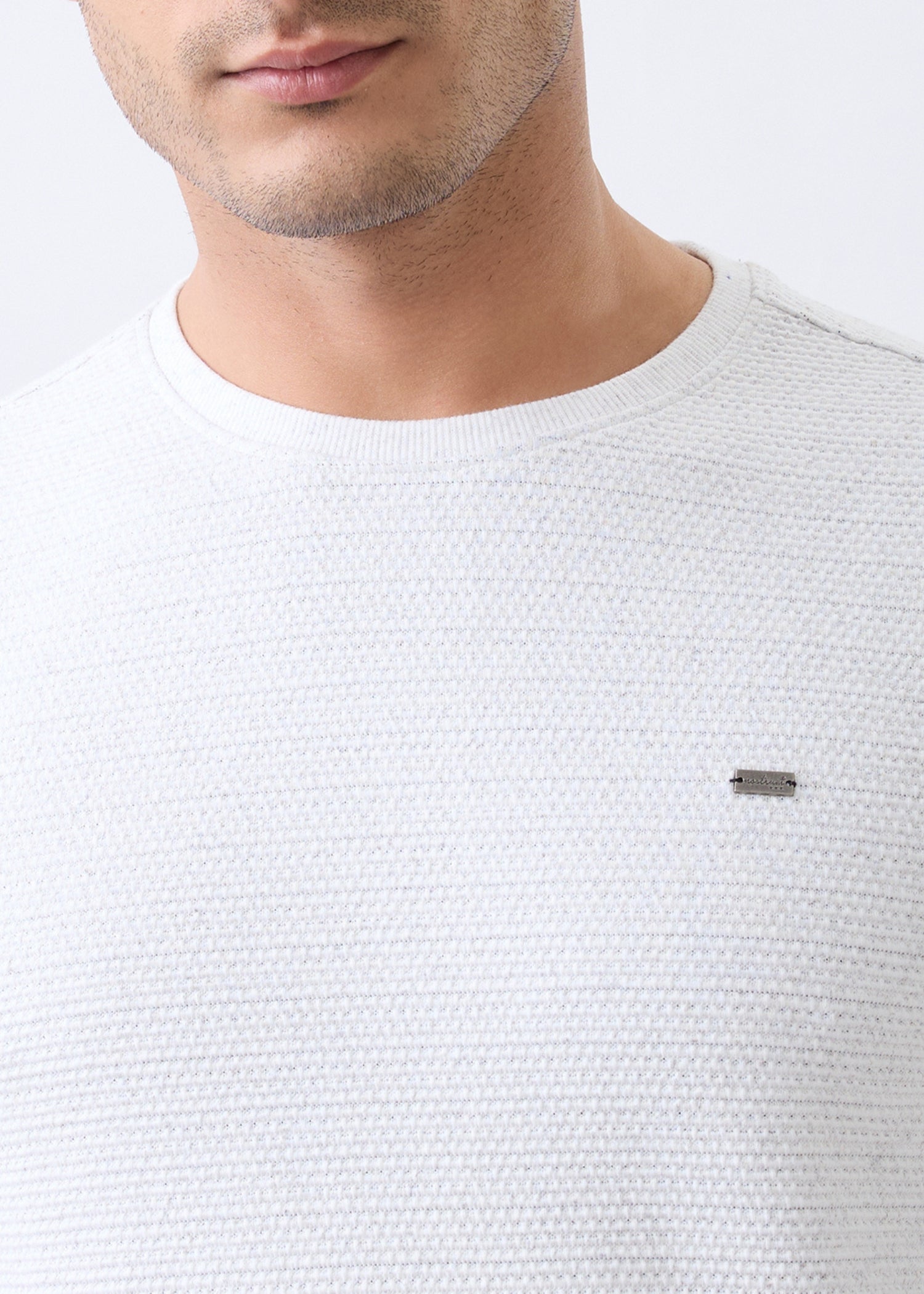 Layer Textured Full Sleeve Sweatshirt: Off-White