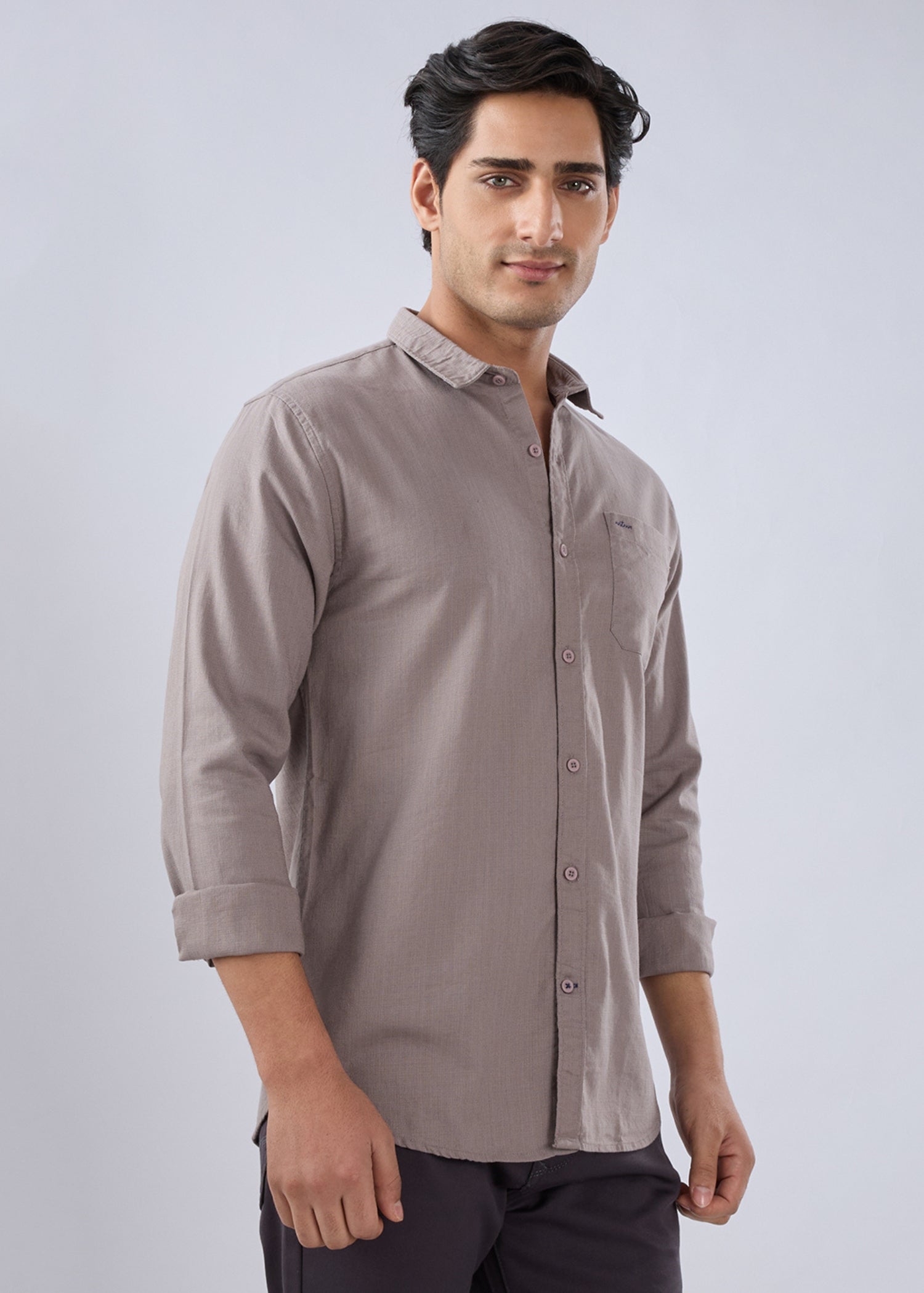 Contain Solid Full Sleeve Shirt: Grey