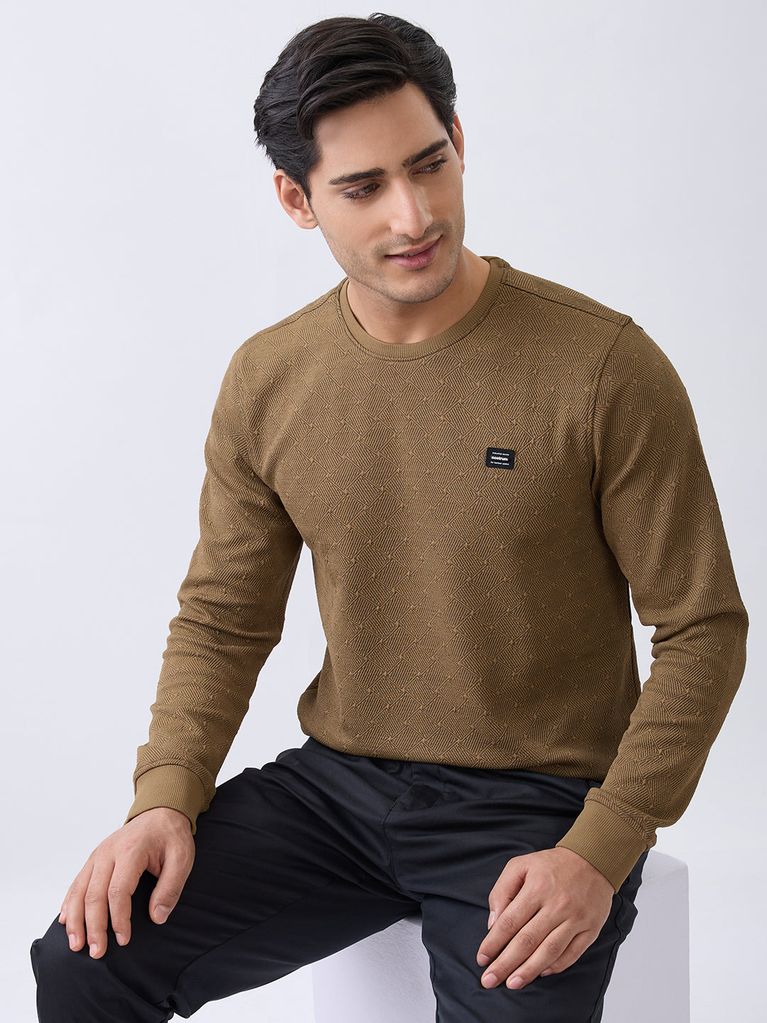 Pope Textured Full Sleeve Sweatshirt: Tan