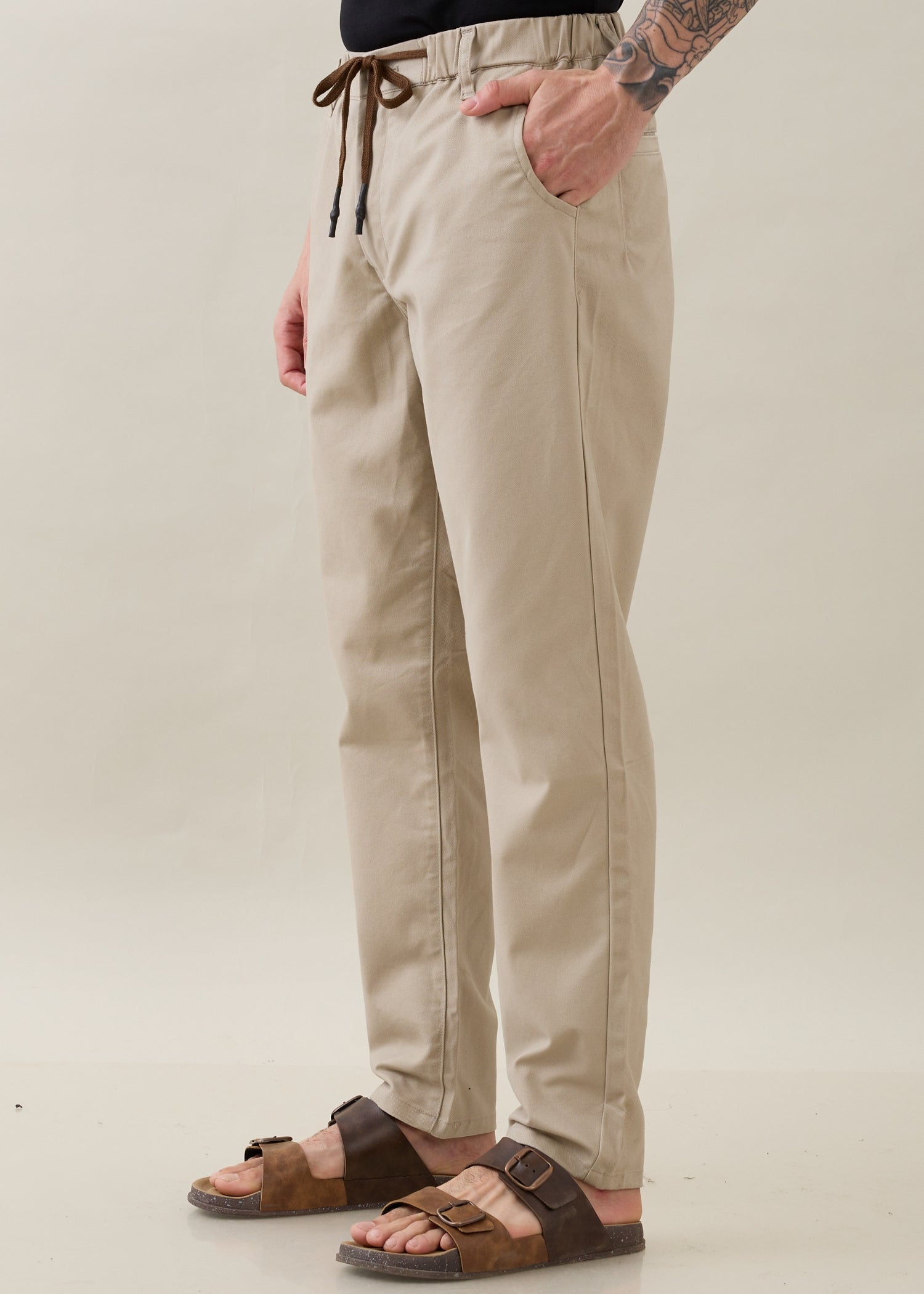 Abrus Cotton Drawstring Trouser: Beige