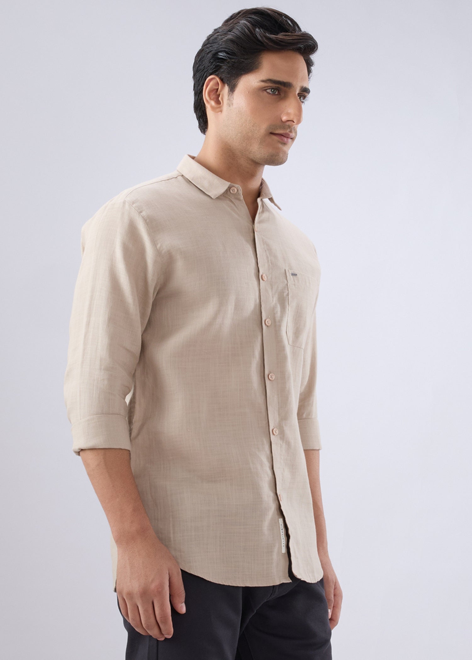 Keen Solid Full Sleeve Shirt: Beige