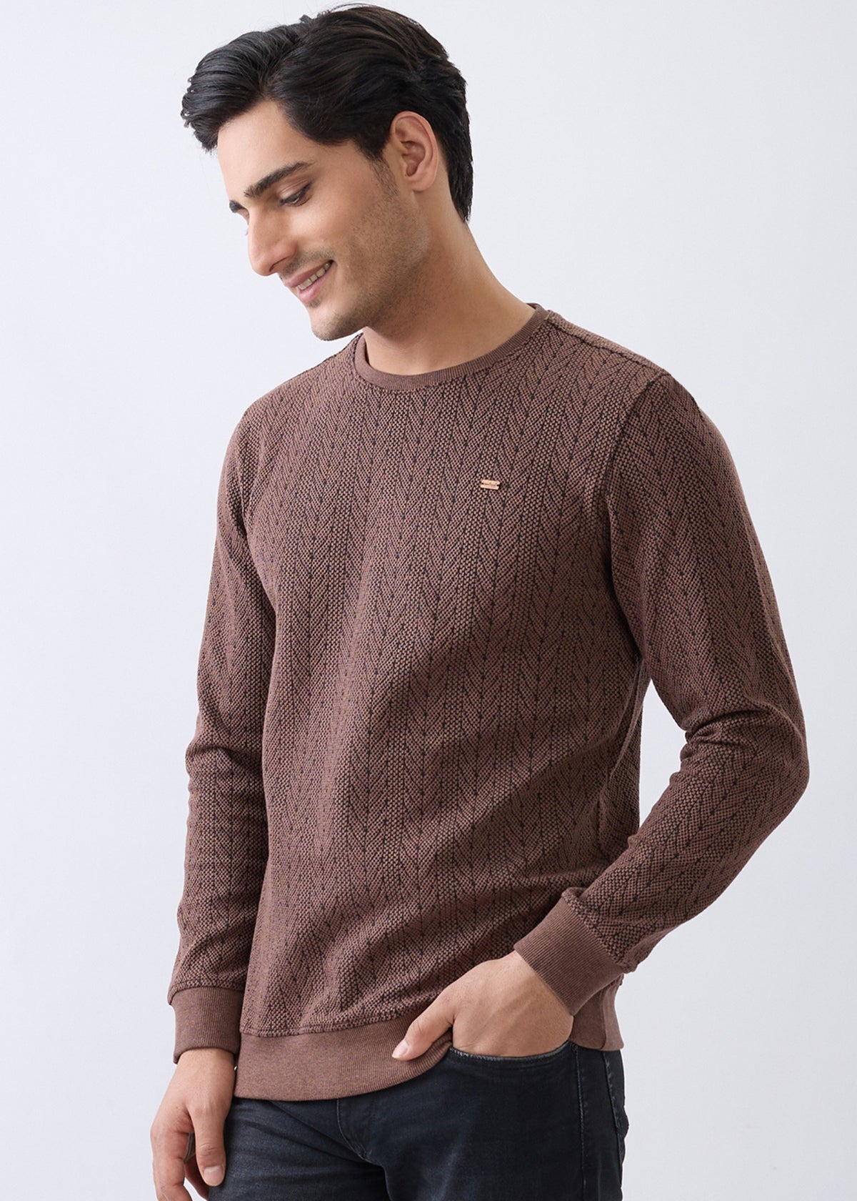 Gravitate Textured Full Sleeve Sweatshirt: Copper