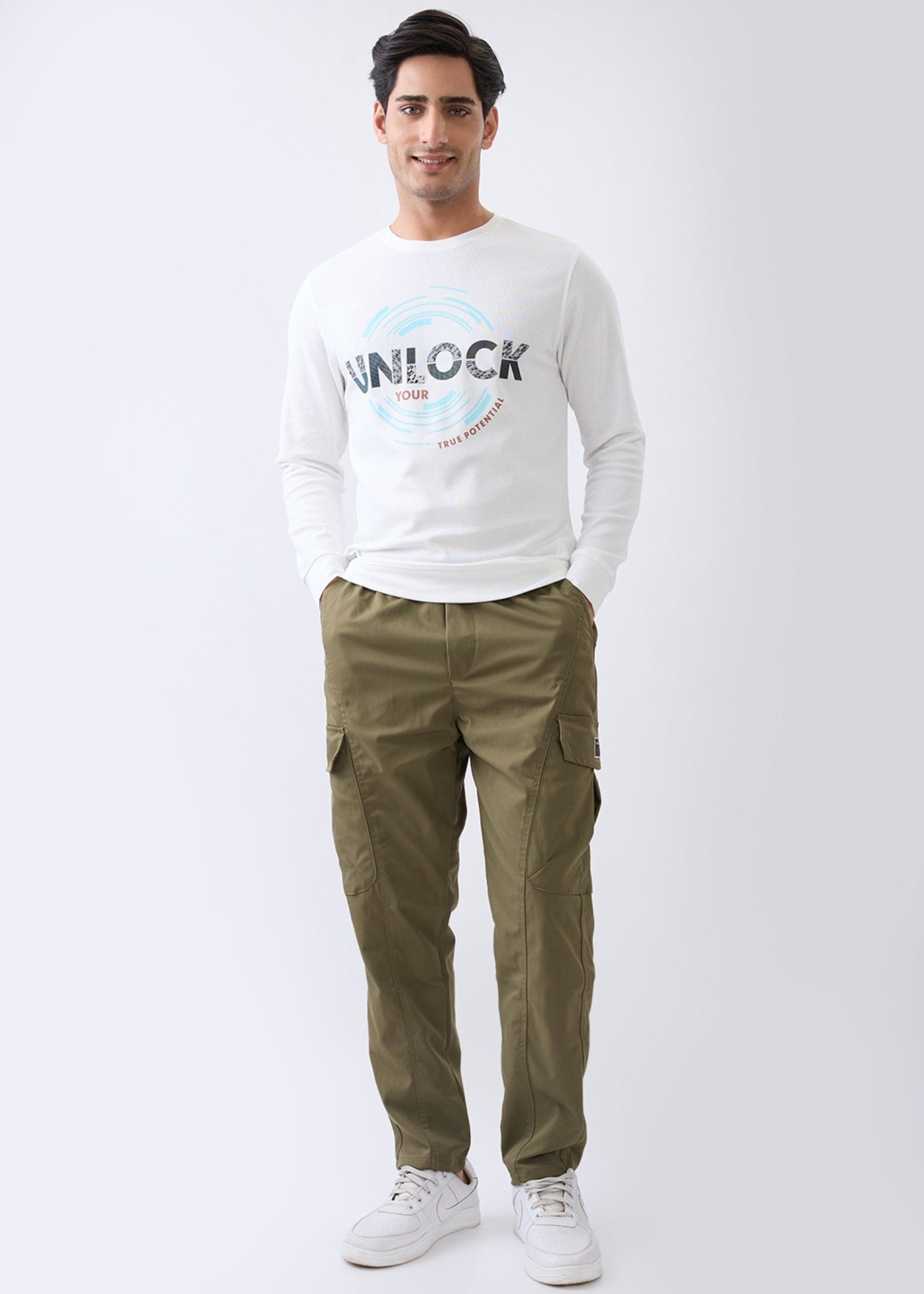 Potential Printed Full Sleeve T-Shirt: White
