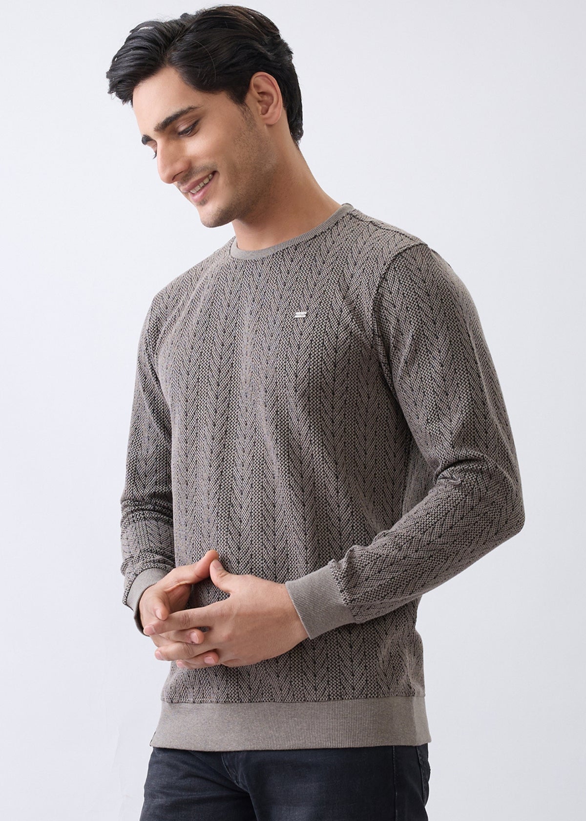 Gravitate Textured Full Sleeve Sweatshirt: Stone