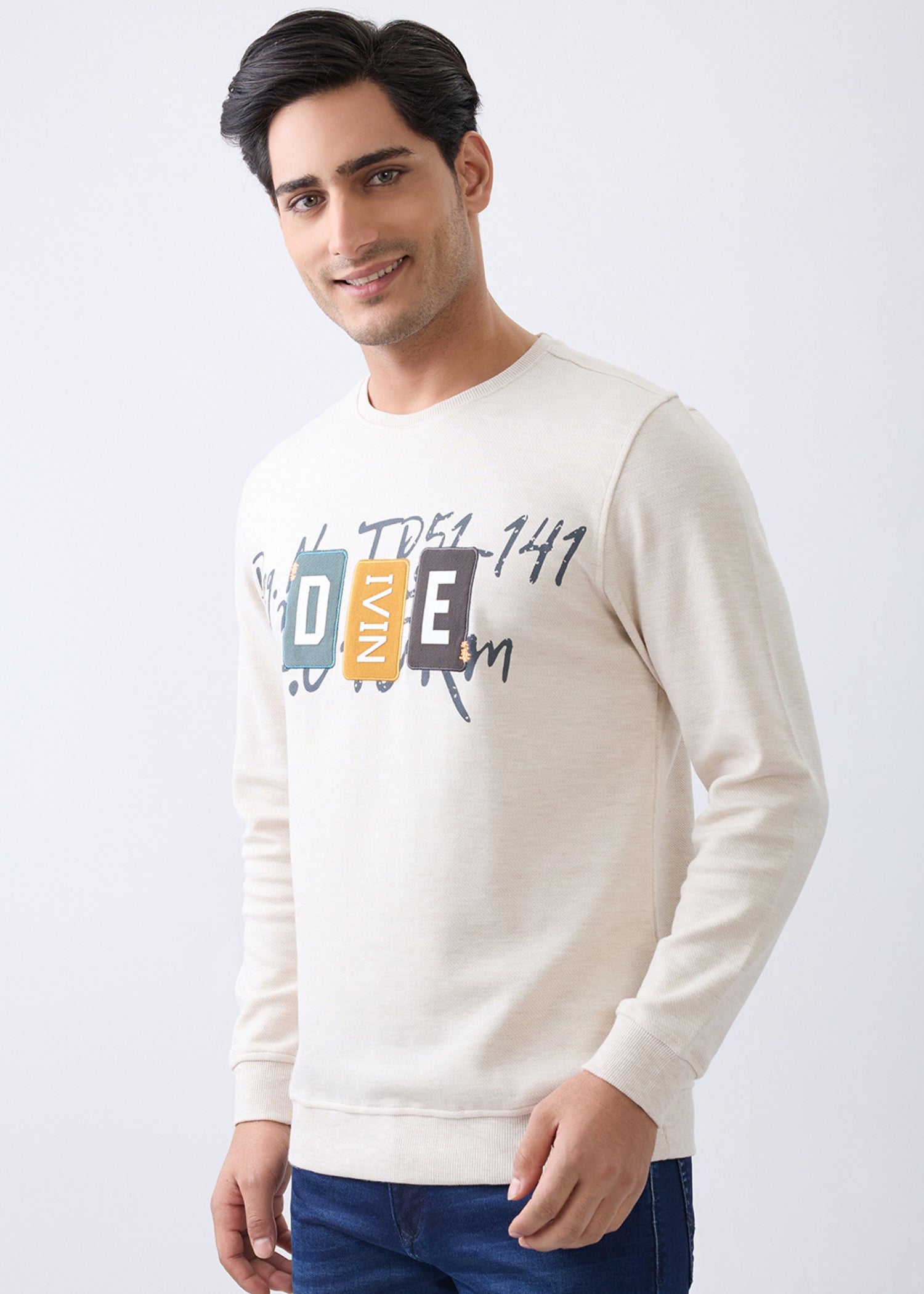 Divine Graphic Full Sleeve T-Shirt: Beige