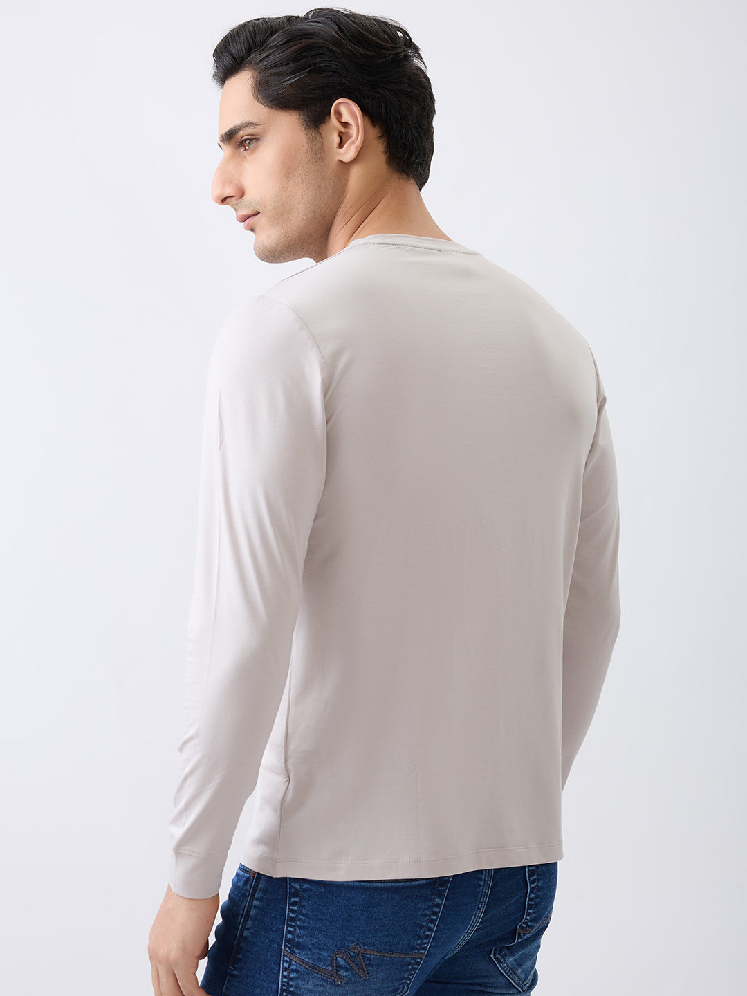Back 1 Printed Full Sleeve T-Shirt: Grey