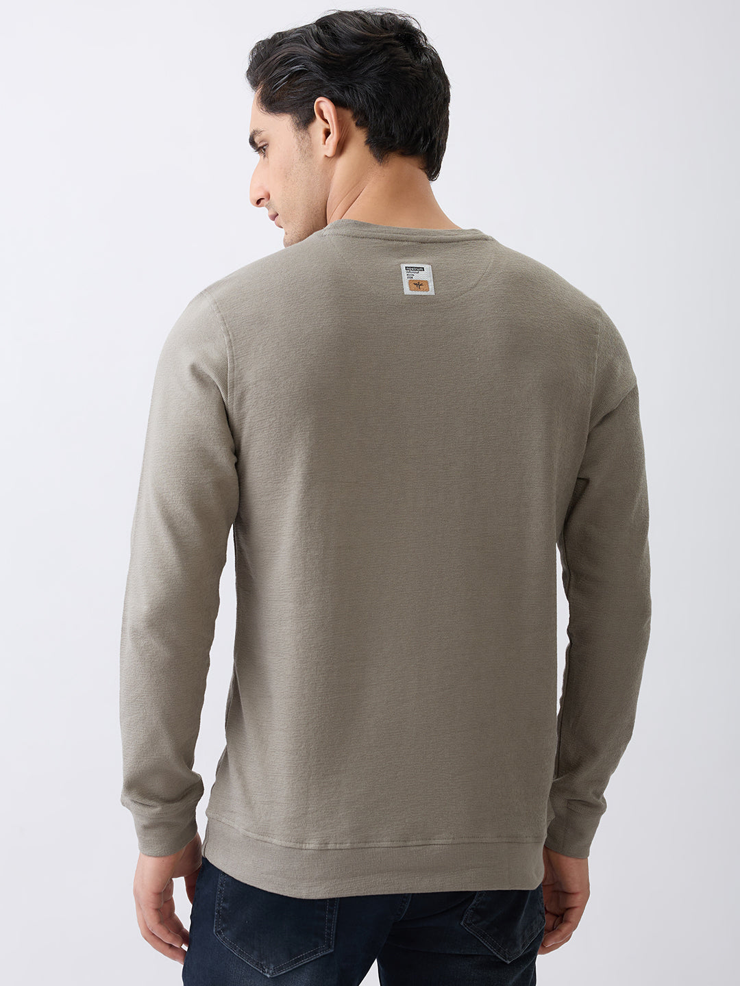 Begnu Printed Full Sleeve Pullover: Charcoal