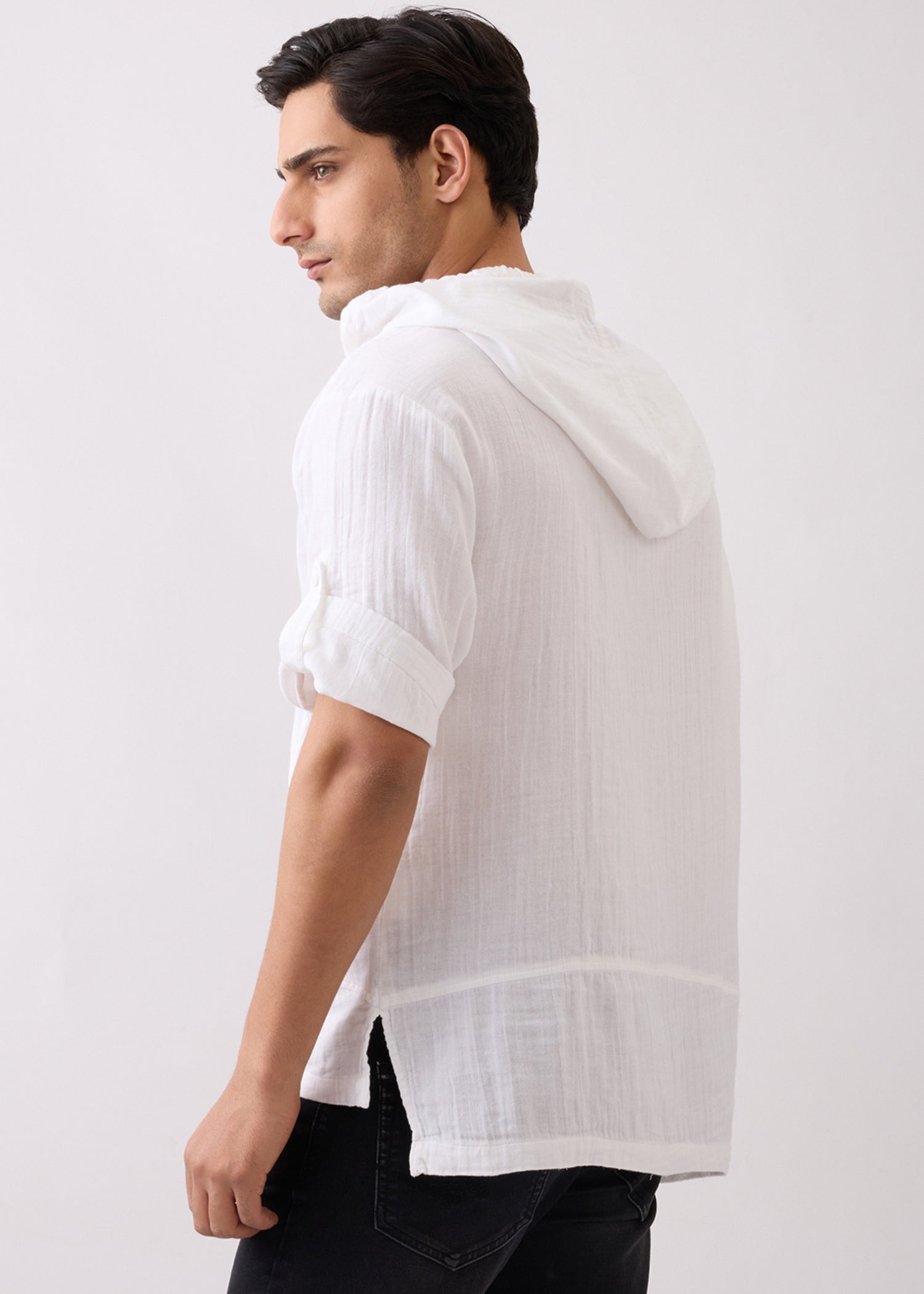 Prast Textured Short Sleeve Hoodie: White