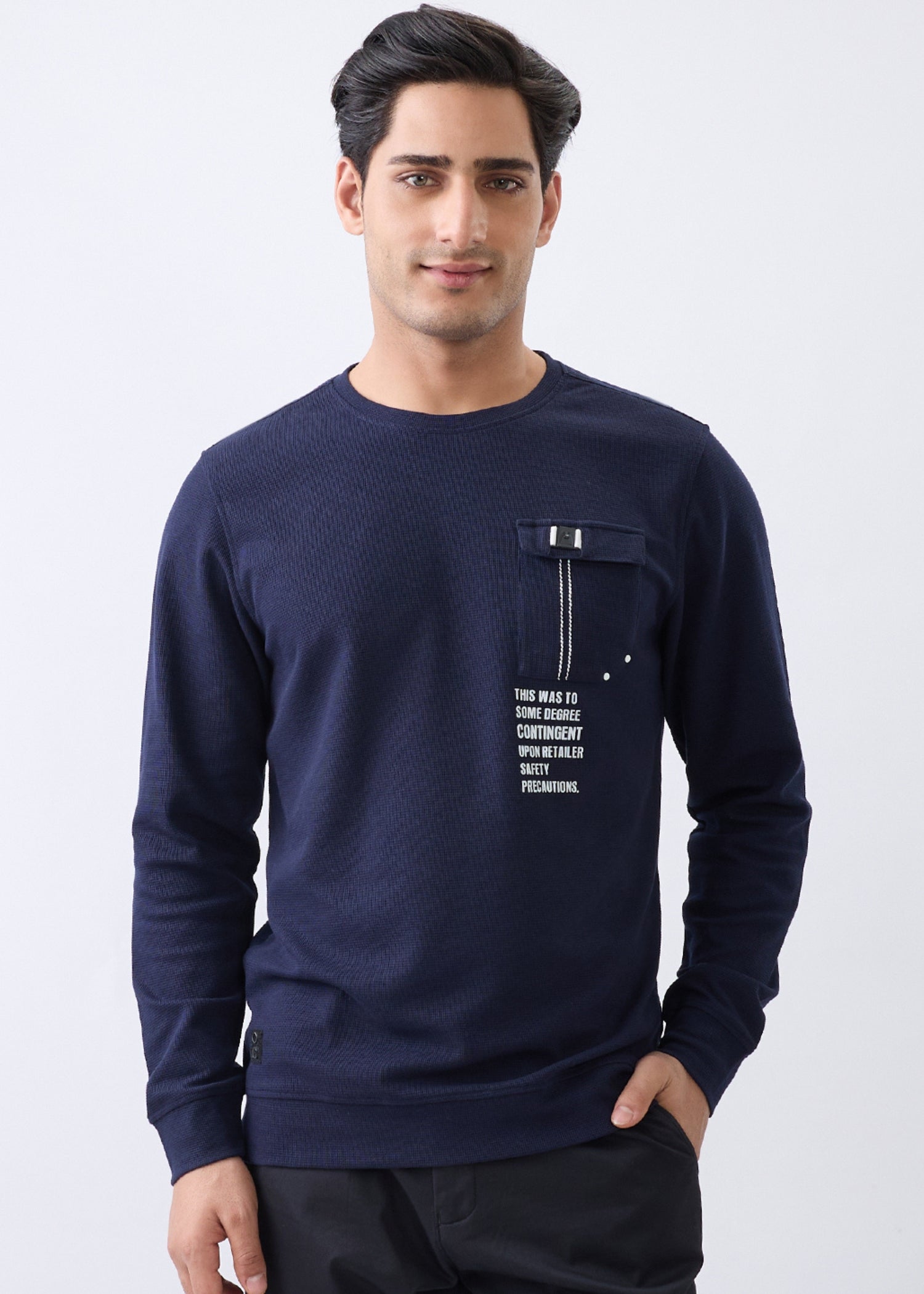 Safety Printed Full Sleeve T-Shirt: Navy