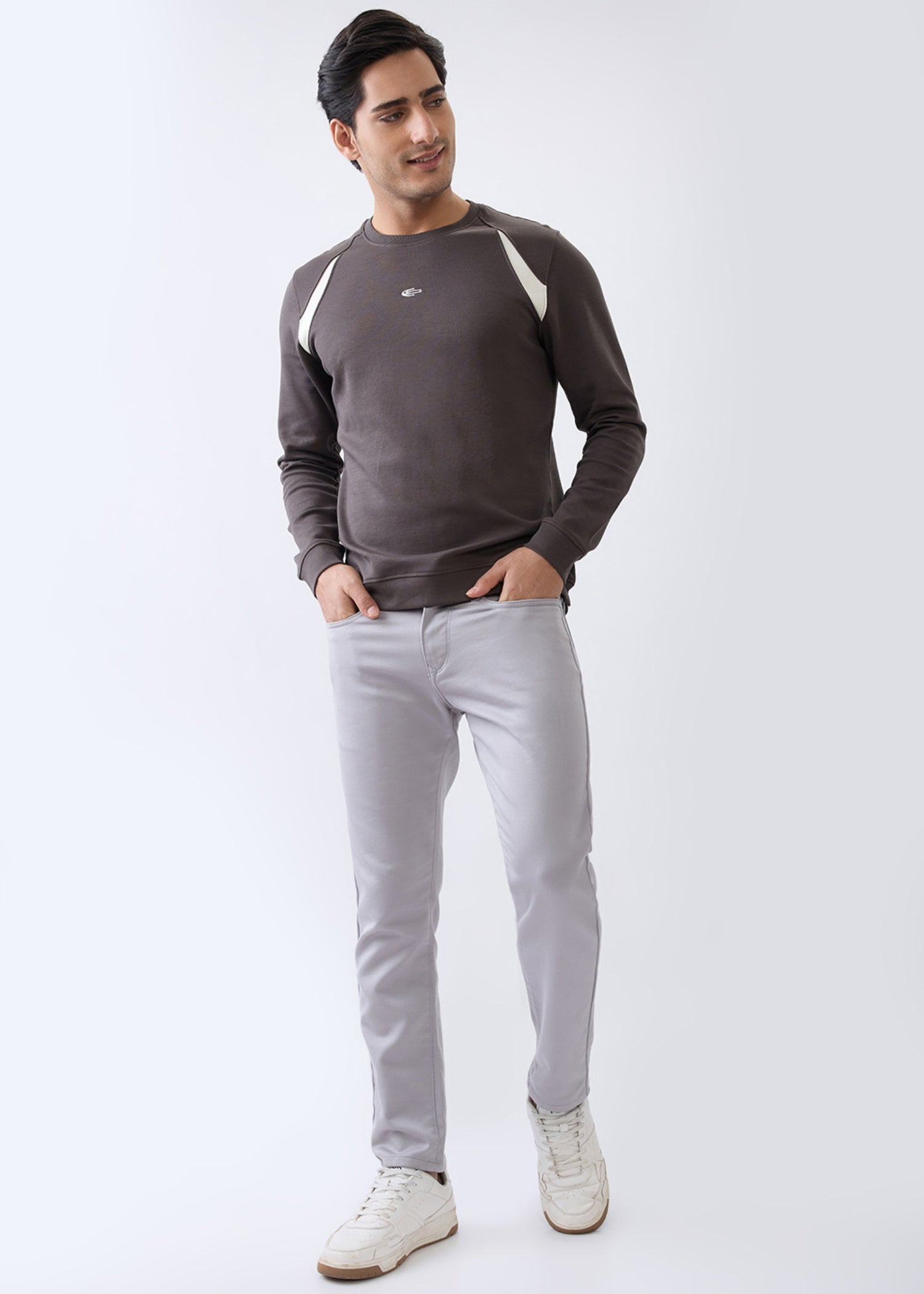 Windoral Contrast Panel Full Sleeve T-Shirt: Coffee