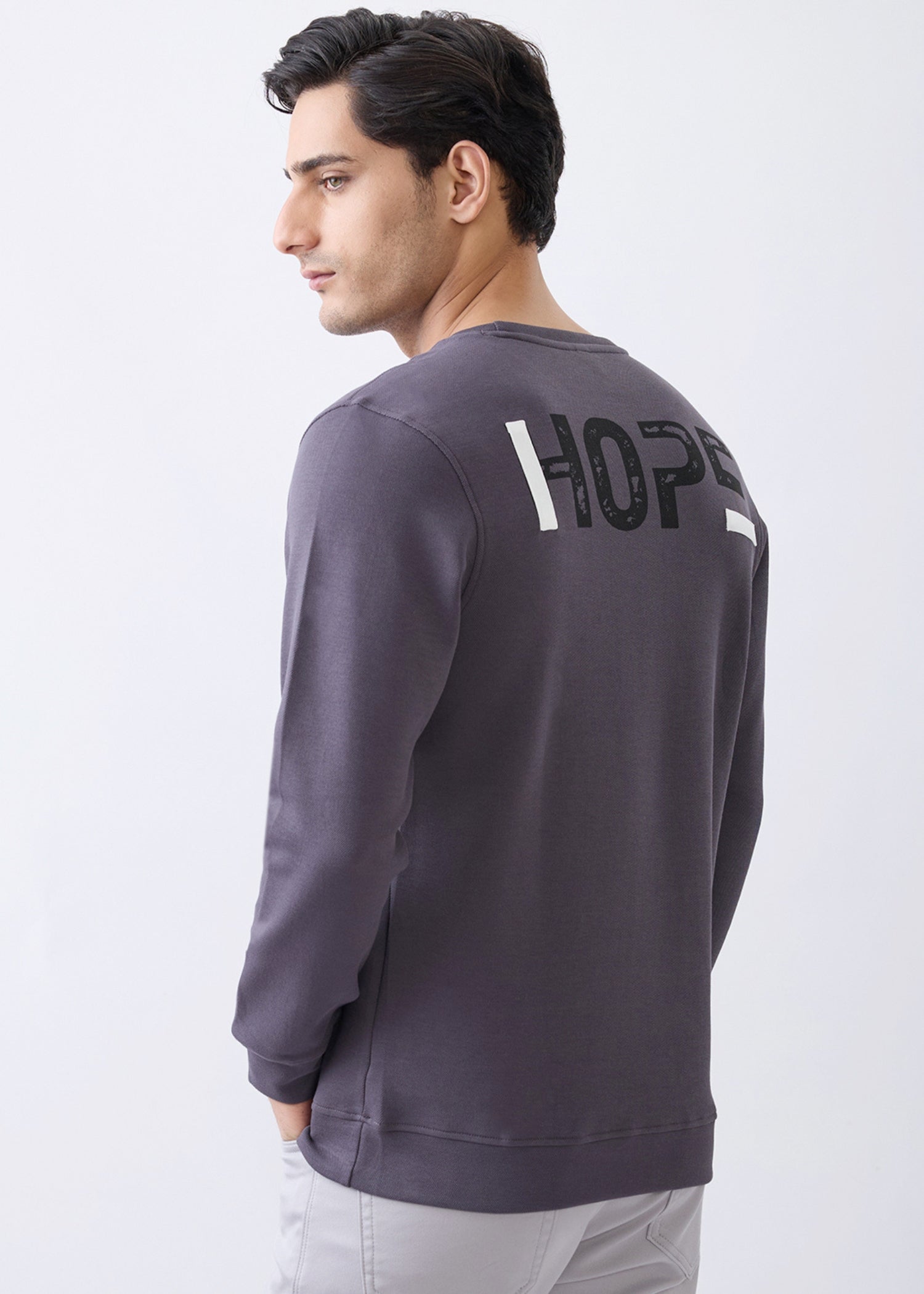Stack Graphic Full Sleeve Sweatshirt: Charcoal