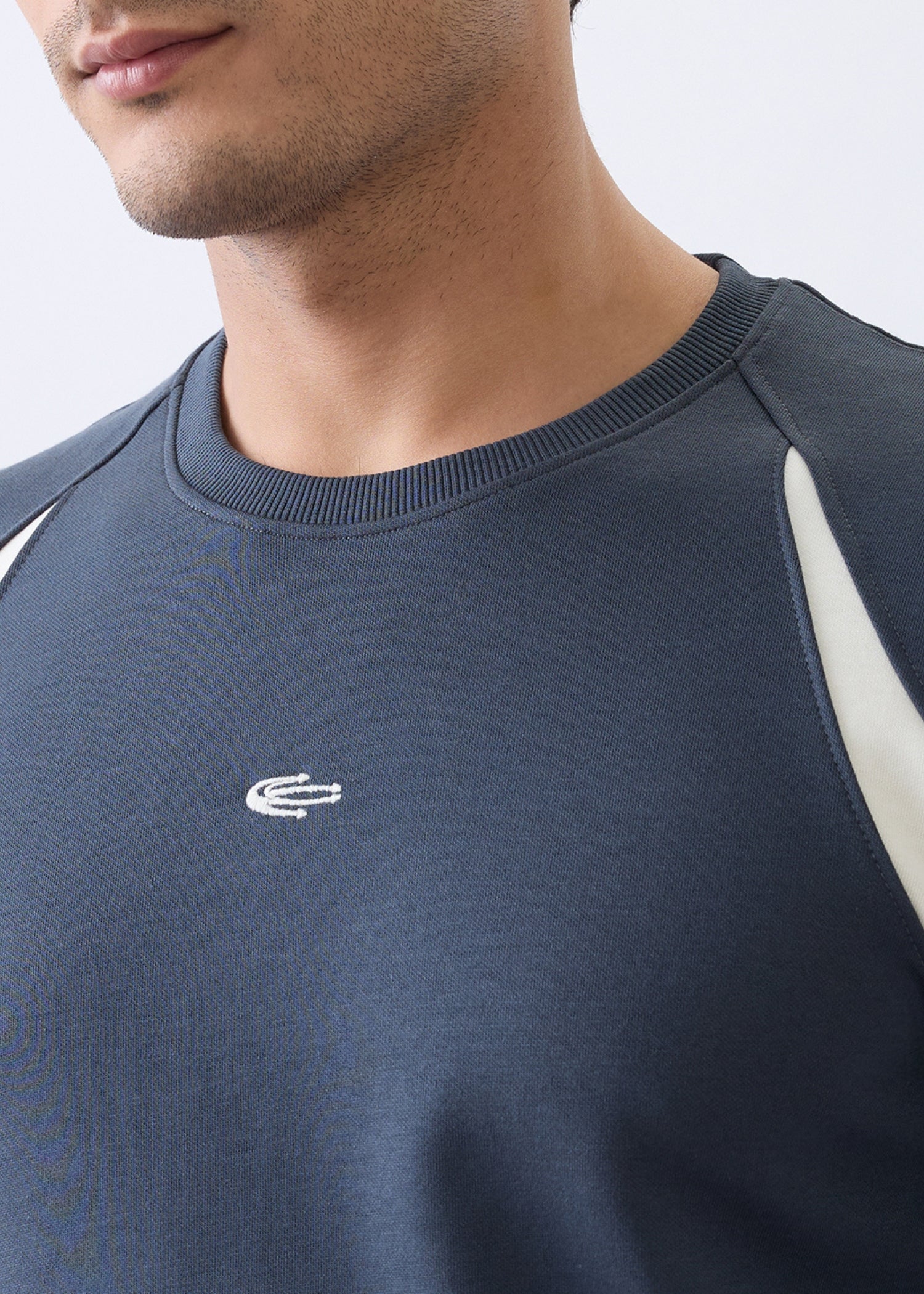 Windoral Contrast Panel Full Sleeve T-Shirt: Charcoal