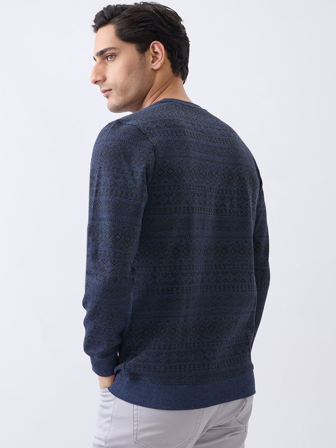 Graze Printed Full Sleeve Pullover: Blue