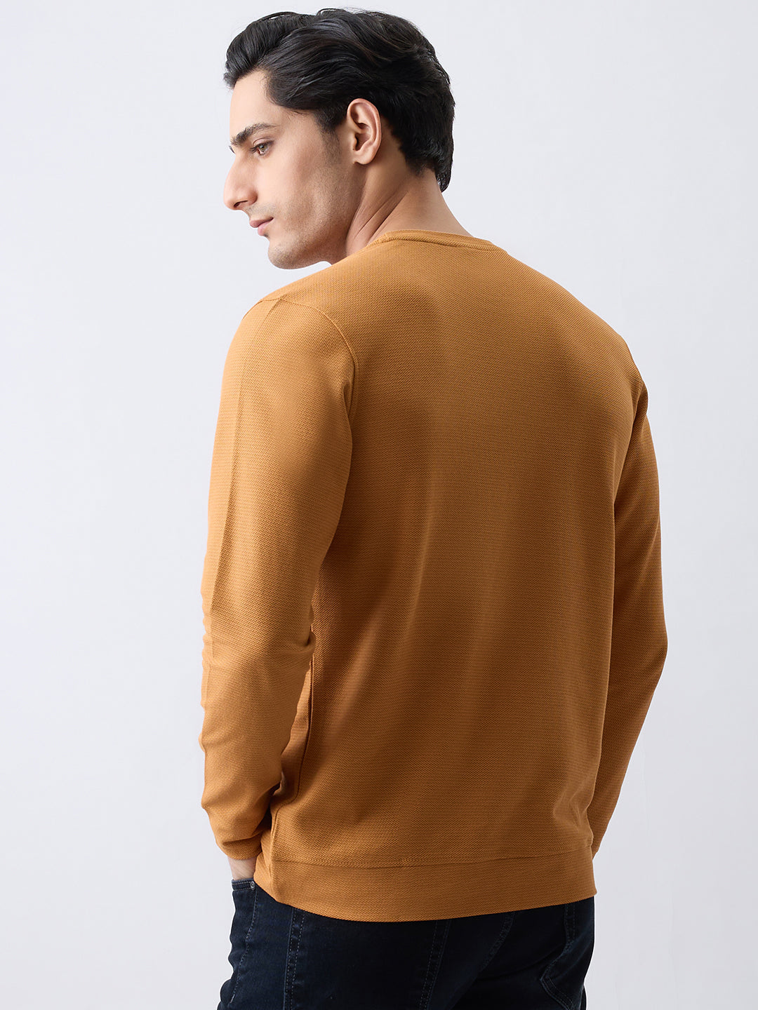 Dressy Fitted Full Sleeve Sweatshirt: Rust