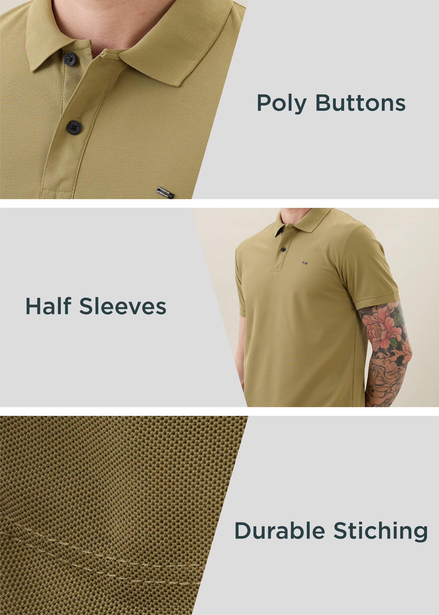 Cherry Half Sleeve T-shirt: Khaki